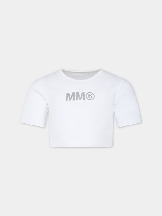T-shirt bianca per bambina con logo,Mm6 Maison Margiela,M60594 MM02G MM6T84U M6100