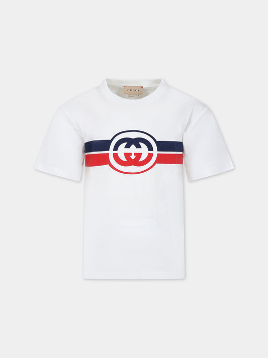 T-shirt bianca per bambino con logo,Gucci Kids,575114 XJF6L 9337