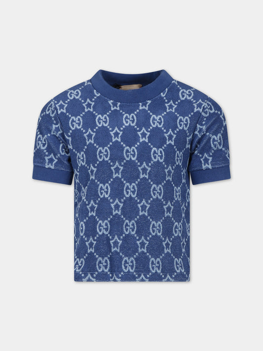 T-shirt blu per bambino con stelle GG,Gucci Kids,758855 XJF5D 4695