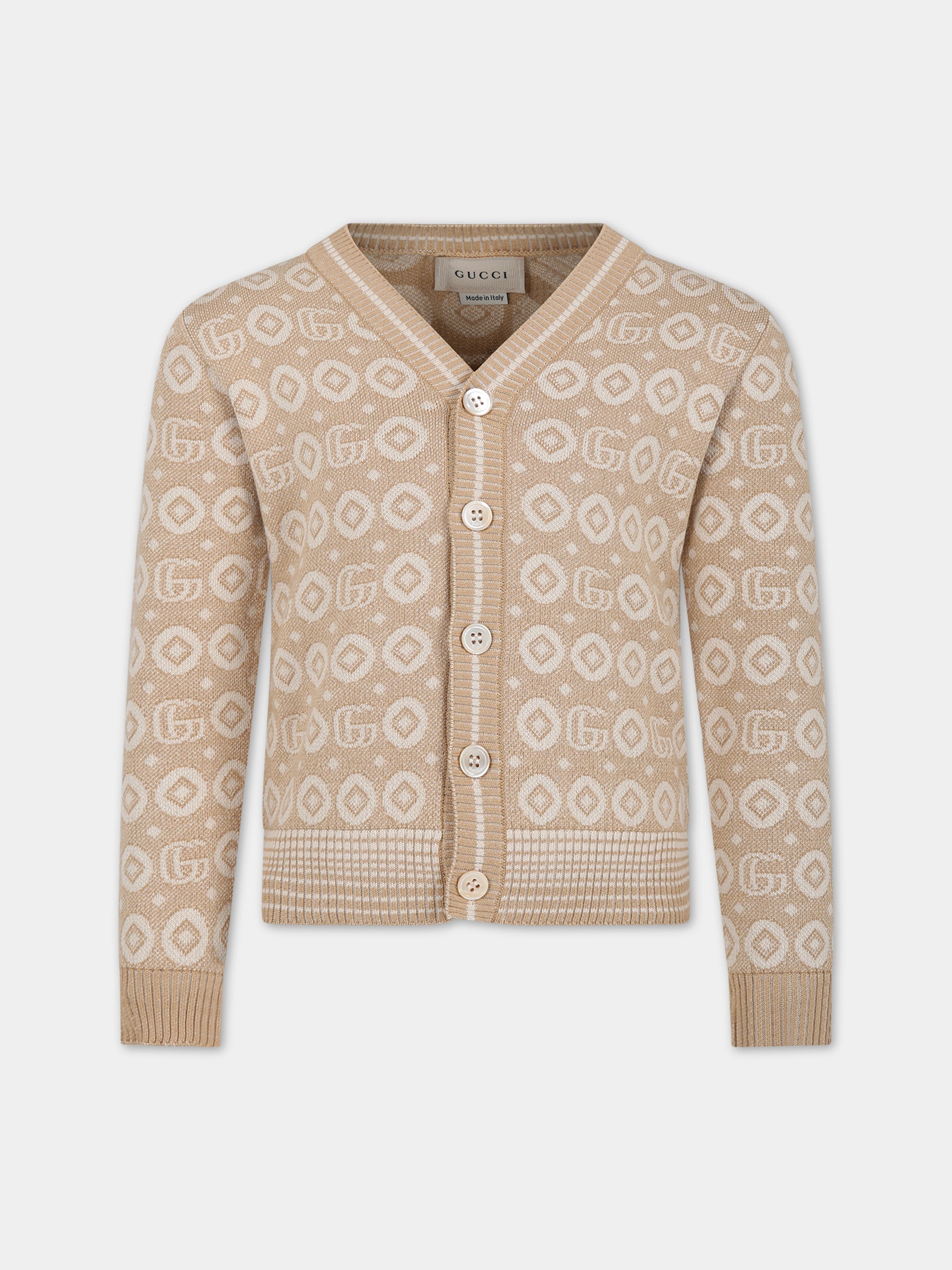 Cardigan beige per bambino con doppia G,Gucci Kids,770161 XKDRV 2441