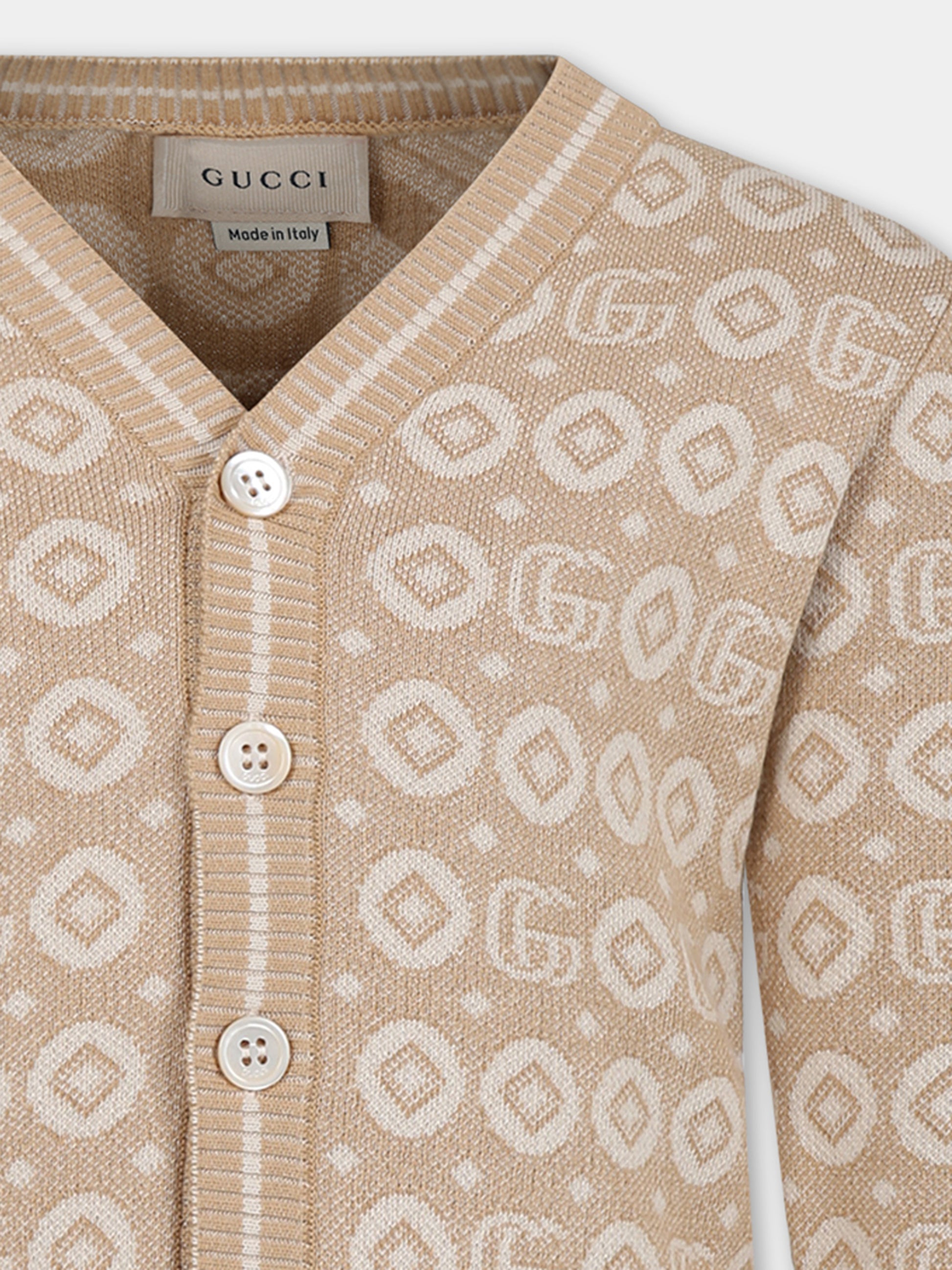 Cardigan beige per bambino con doppia G,Gucci Kids,770161 XKDRV 2441