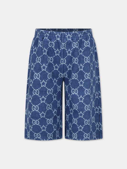 Shorts sportivo blu per bambino con stelle GG,Gucci Kids,770710 XJF5D 4695