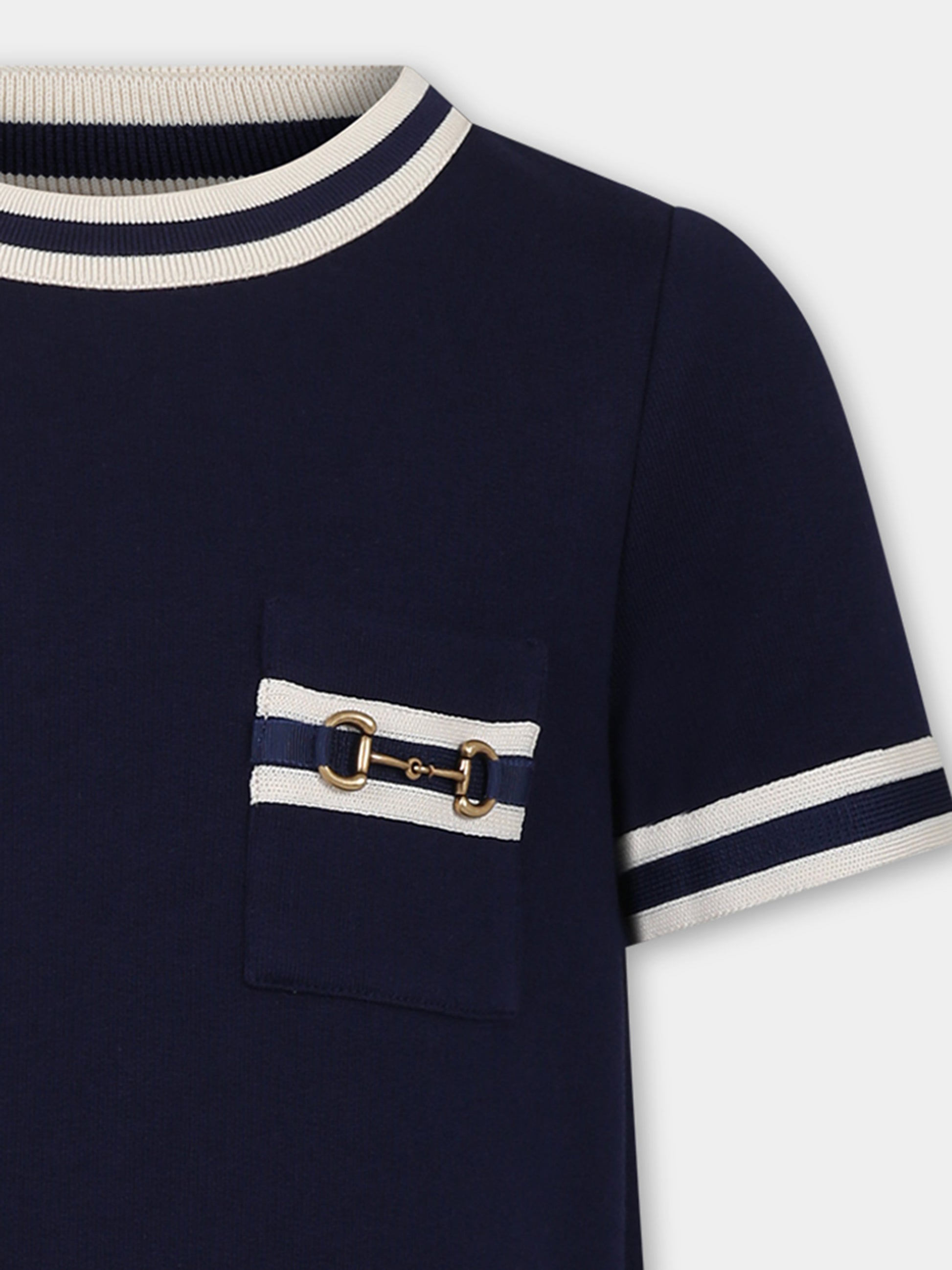 Vestito blu per bambina con morsetto,Gucci Kids,718772 XJE3J 4780