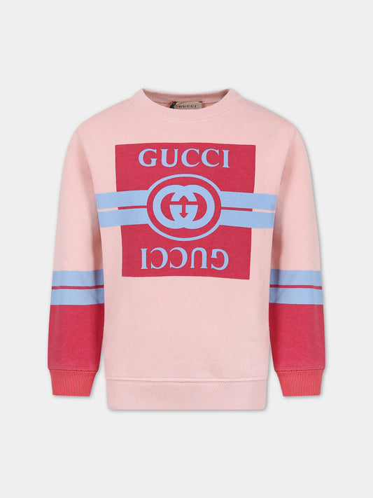 Felpa rosa per bambina con logo,Gucci Kids,771629 XJF5W 6372