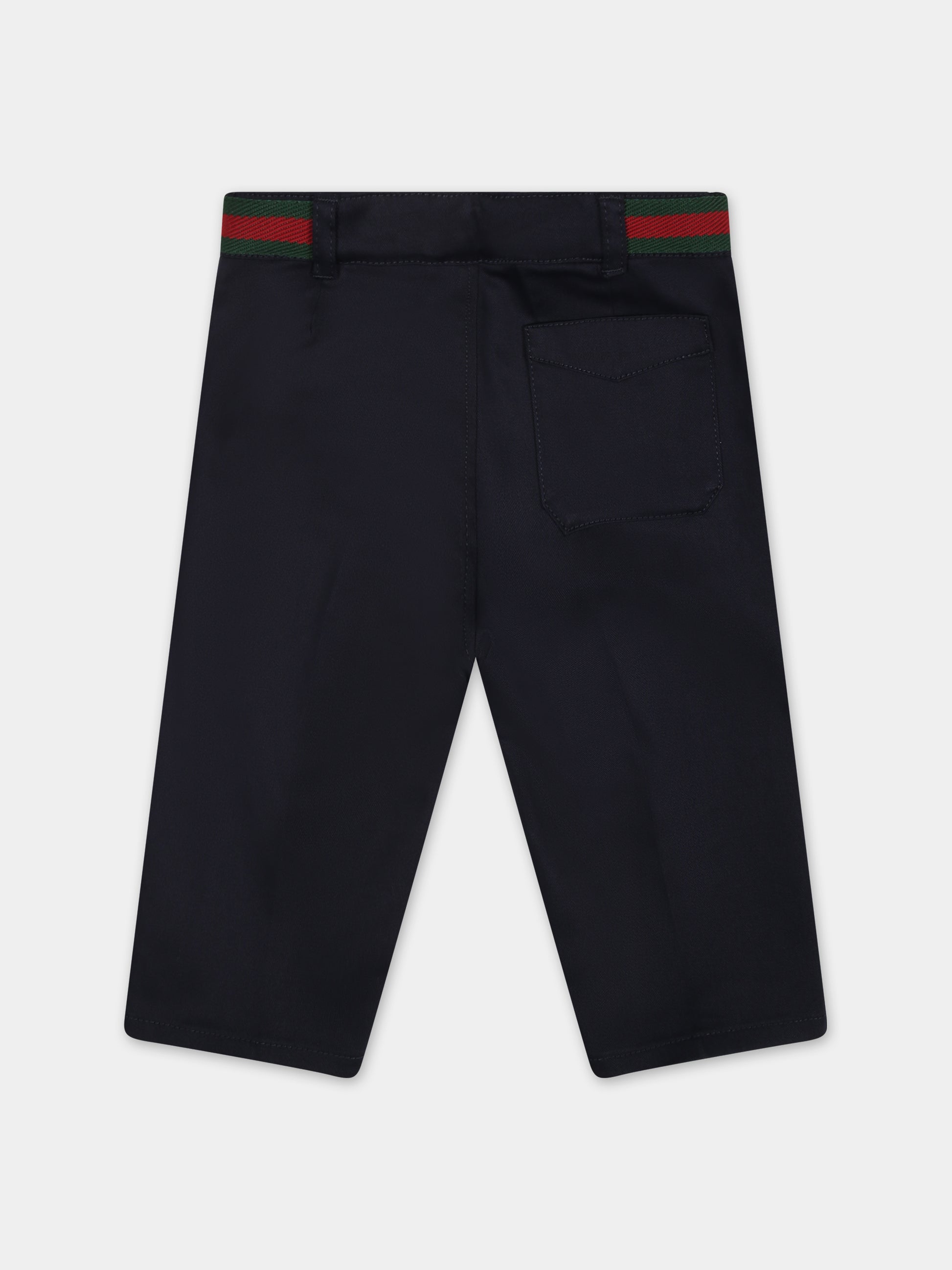 Pantaloni blu per neonato con dettaglio Web,Gucci Kids,778590 XWA0I 4080