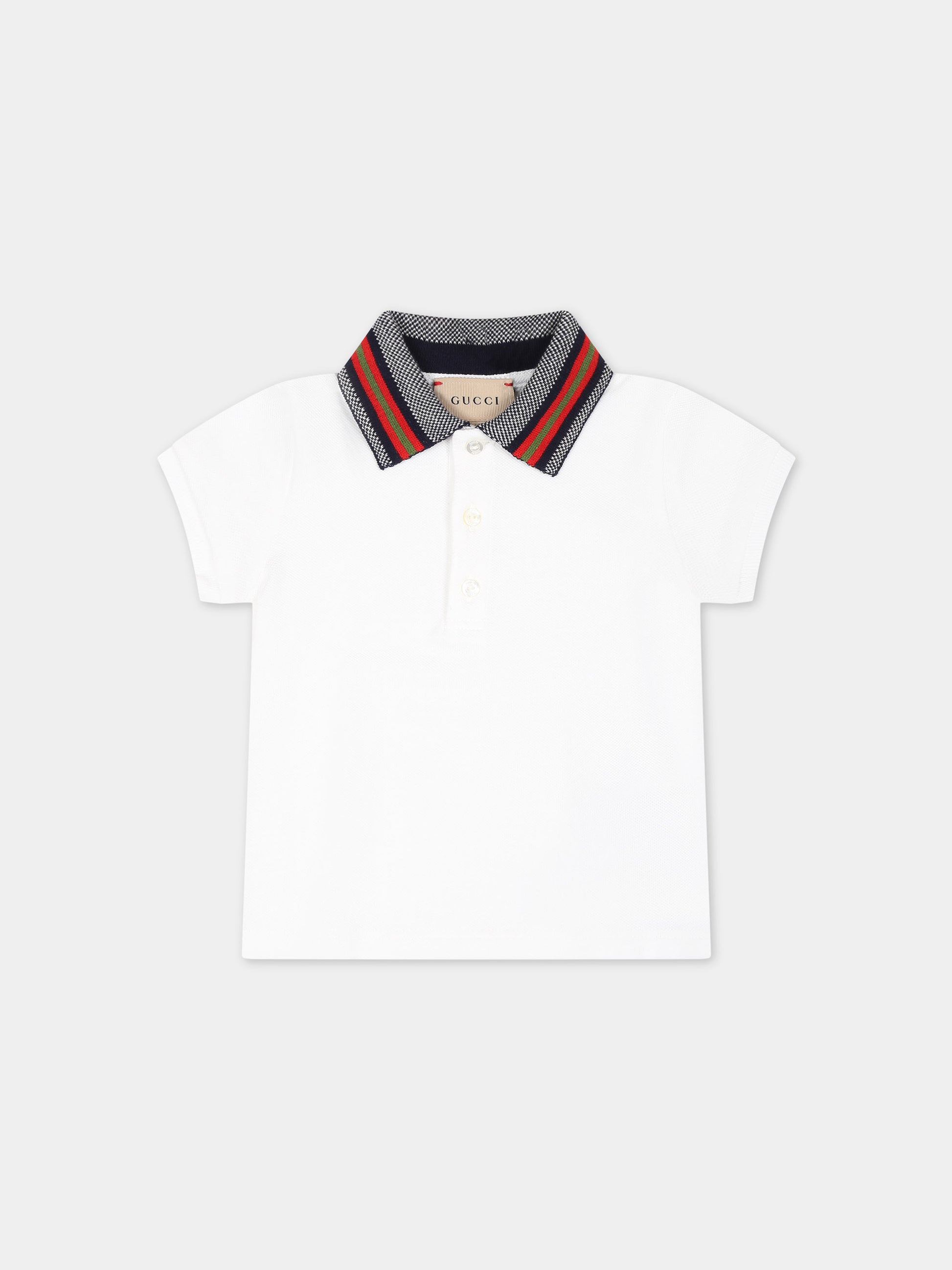 Polo bianca per neonato con doppia G,Gucci Kids,745234 XJF30 9250