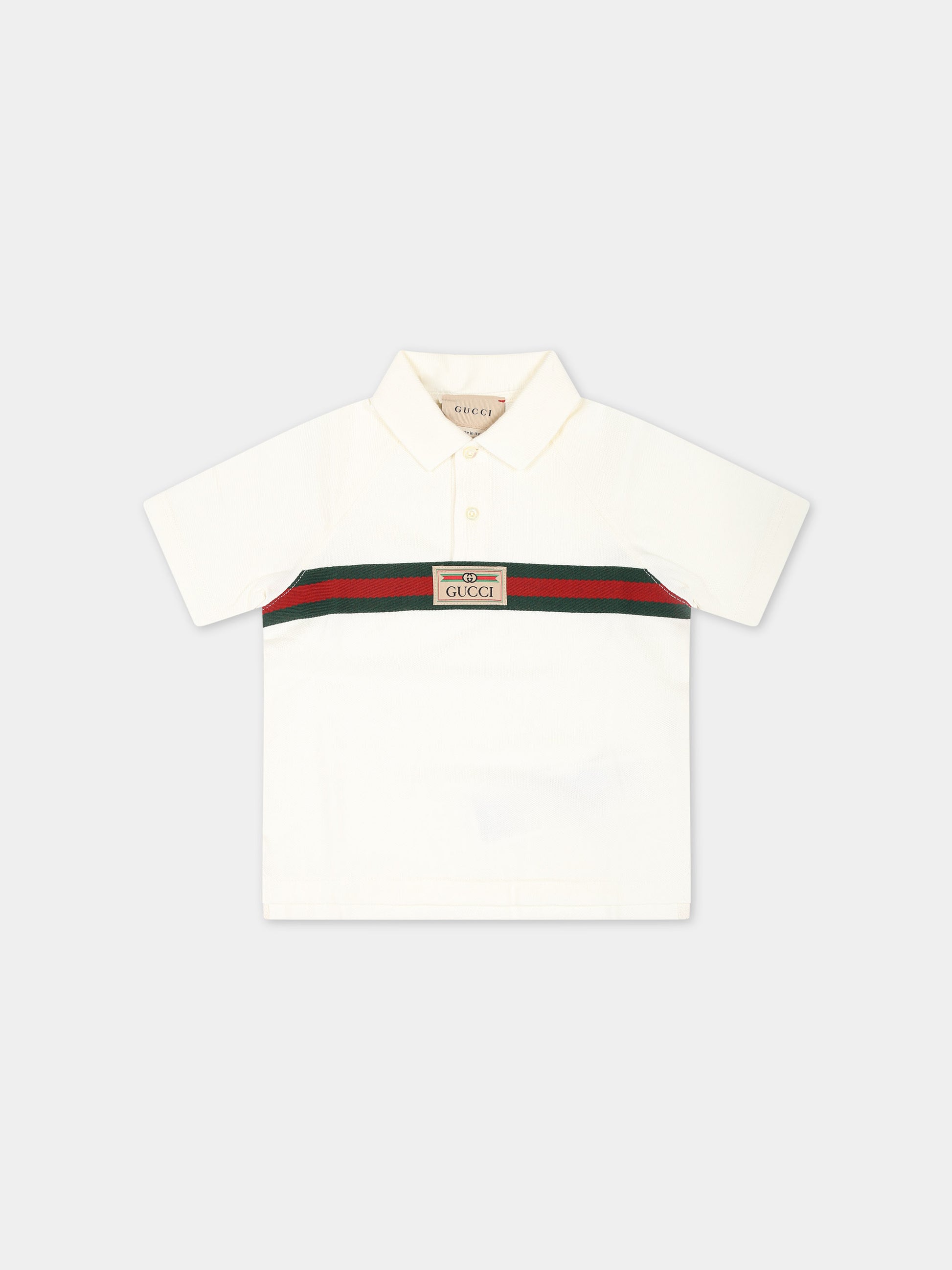Polo bianca per neonato con dettaglio Web e logo,Gucci Kids,758819 XJF3F 9791