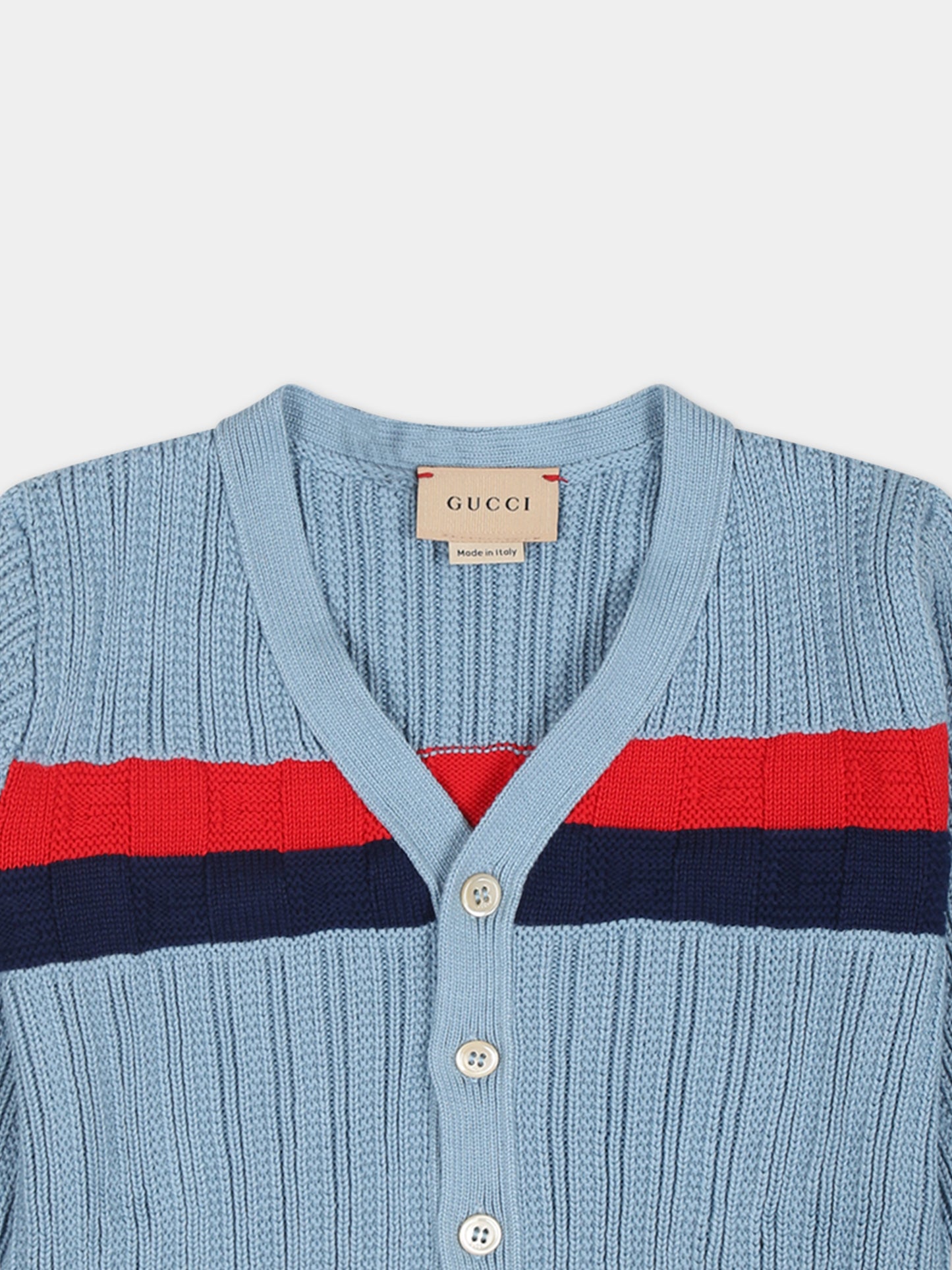 Cardigan celeste per neonato,Gucci Kids,764119 XKDSY 4711