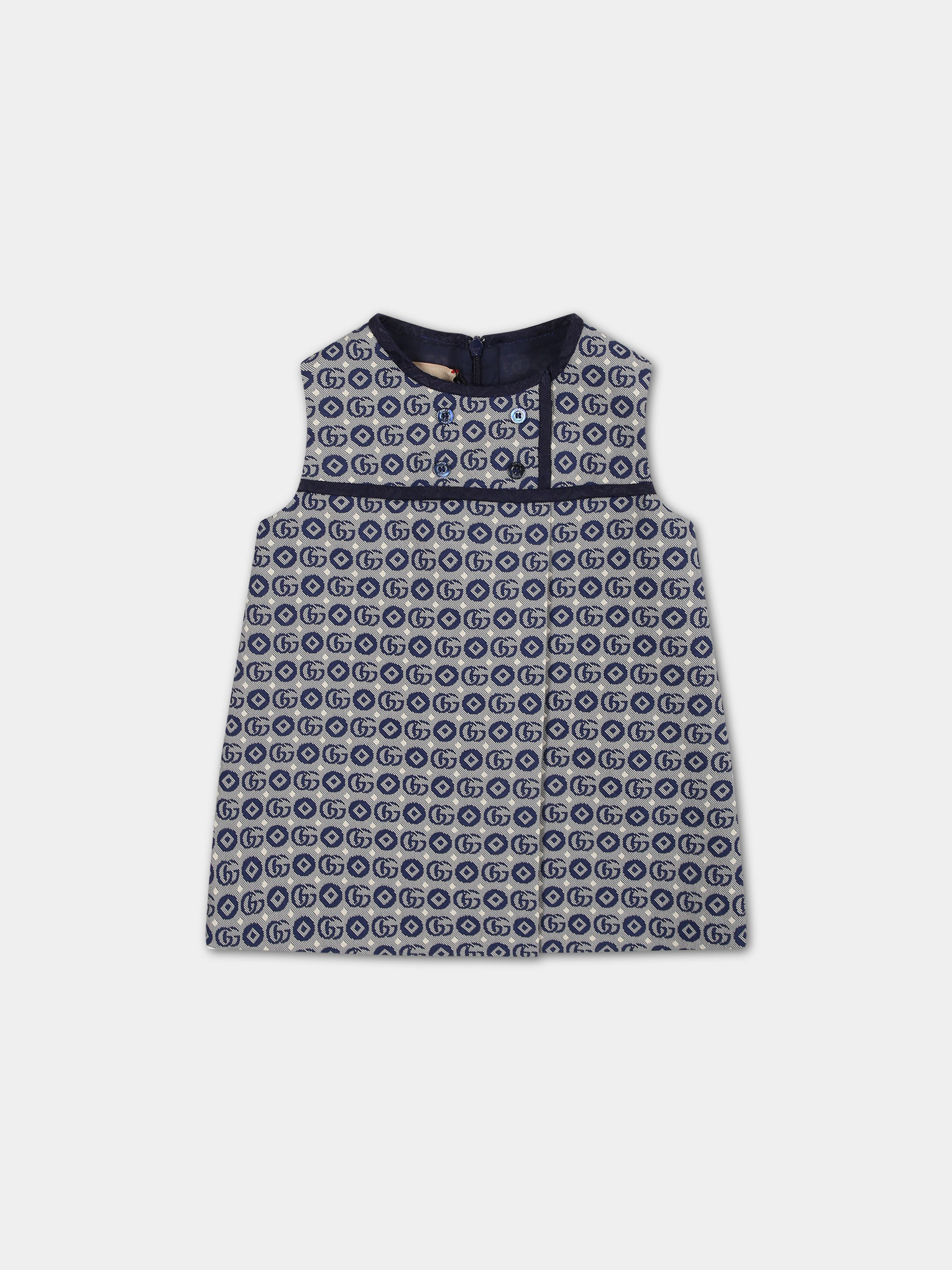 Vestito blu per neonata con motivo geometrico GG all-over,Gucci Kids,767804 XWATR 4262