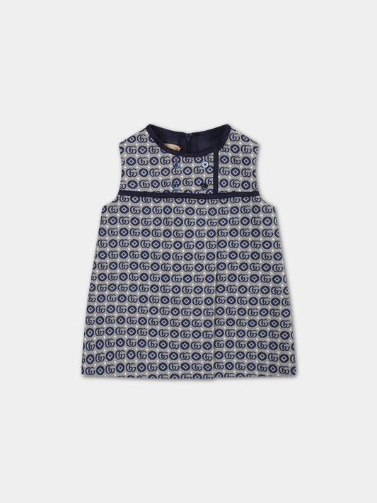 Vestito blu per neonata con motivo geometrico GG all-over,Gucci Kids,767804 XWATR 4262