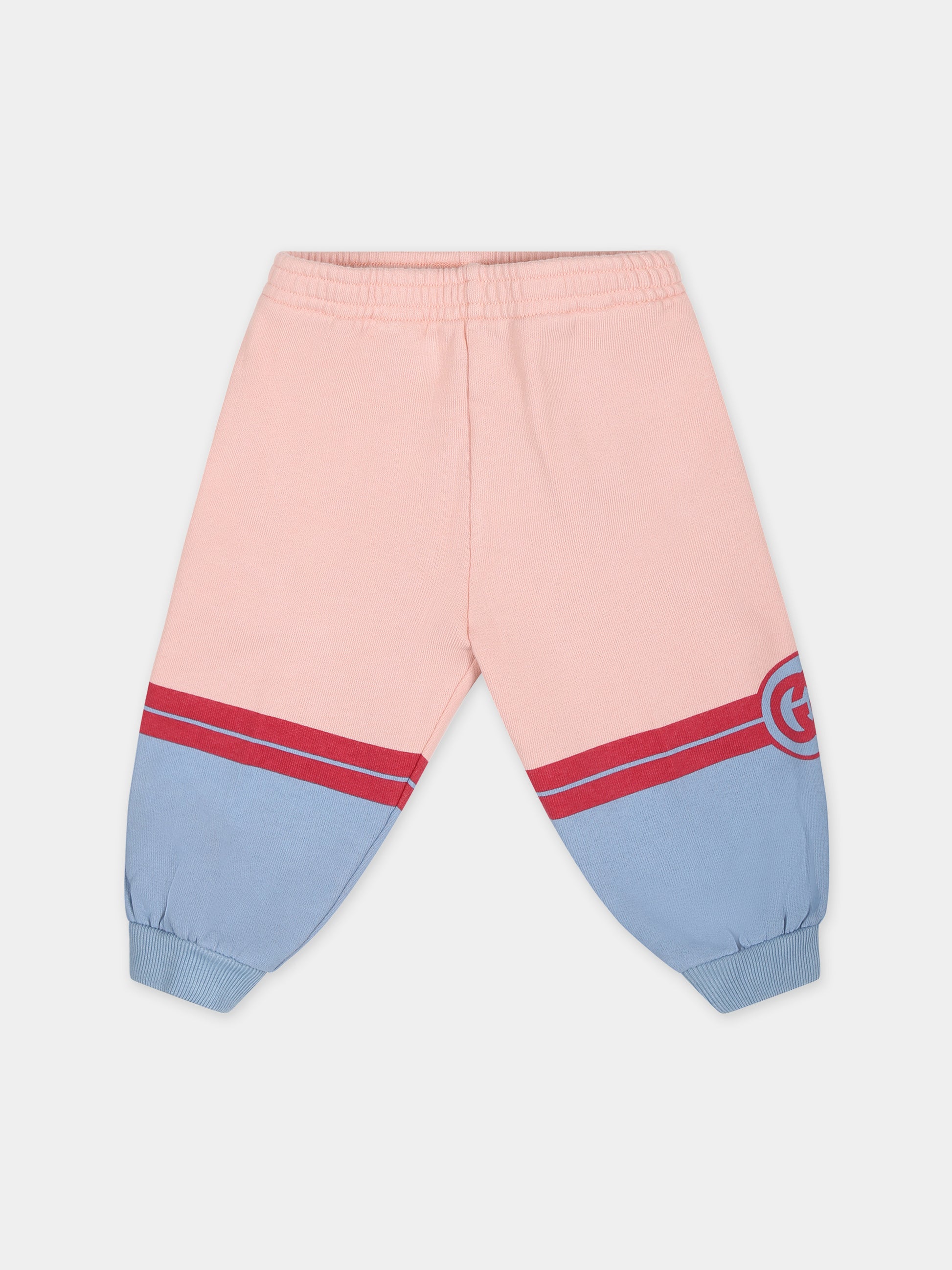 Pantaloni rosa per neonata con stampa e logo,Gucci Kids,772316 XJF5X 6372