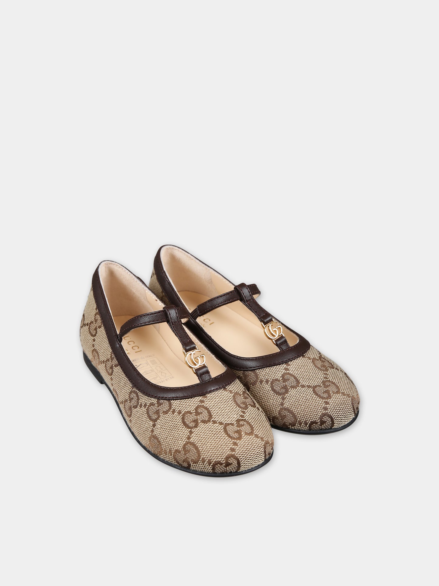 Ballerine marroni per bambina con GG,Gucci Kids,773659 FACYJ 9754