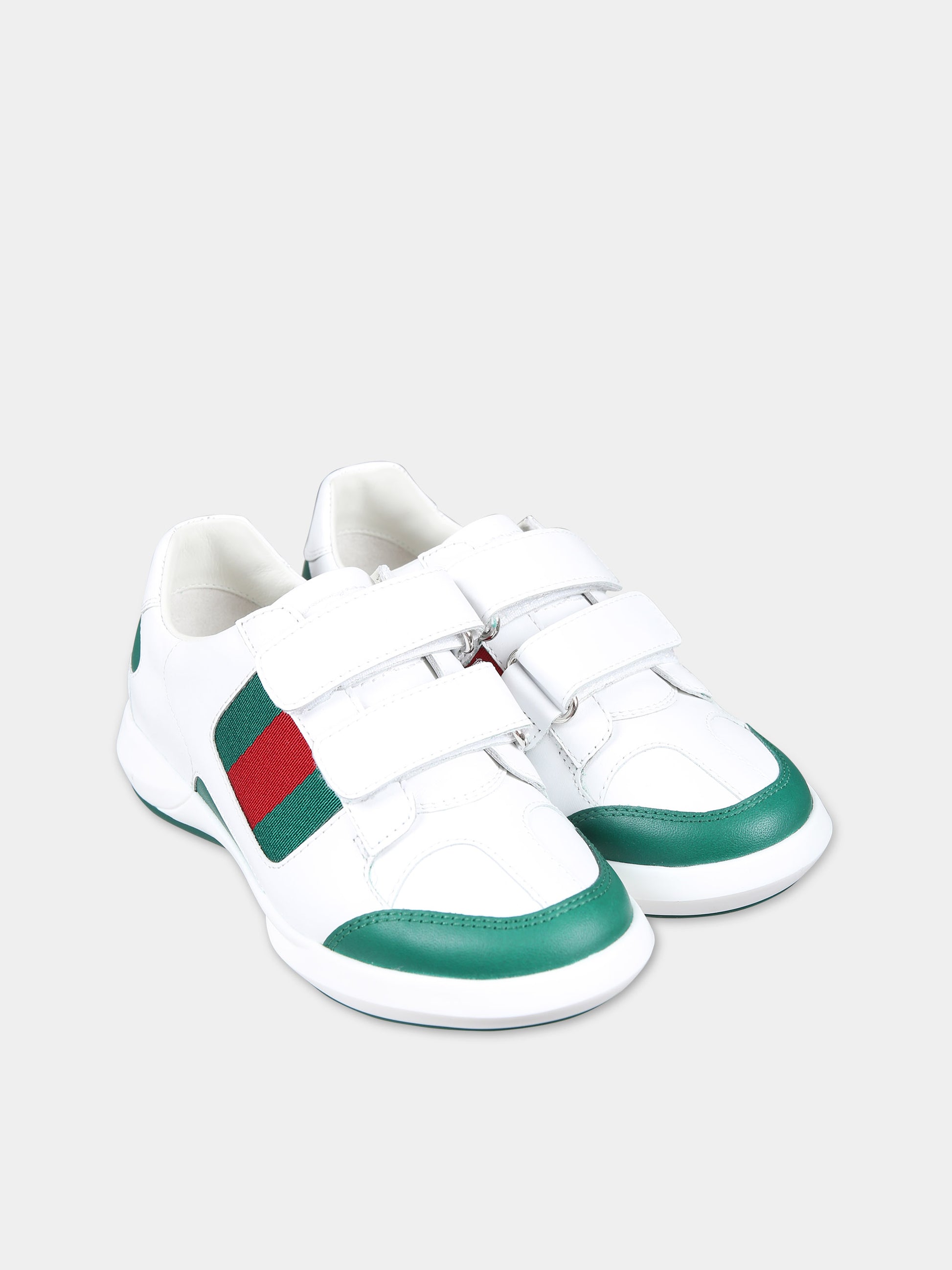 Sneakers bianche per bambini con dettaglio Web,Gucci Kids,772405 AAC45 3145
