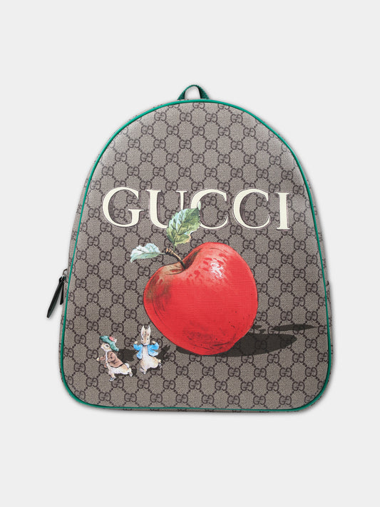 Zaino marrone per bambina con stampa mela e logo,Gucci Kids,433578 FACZT 8464