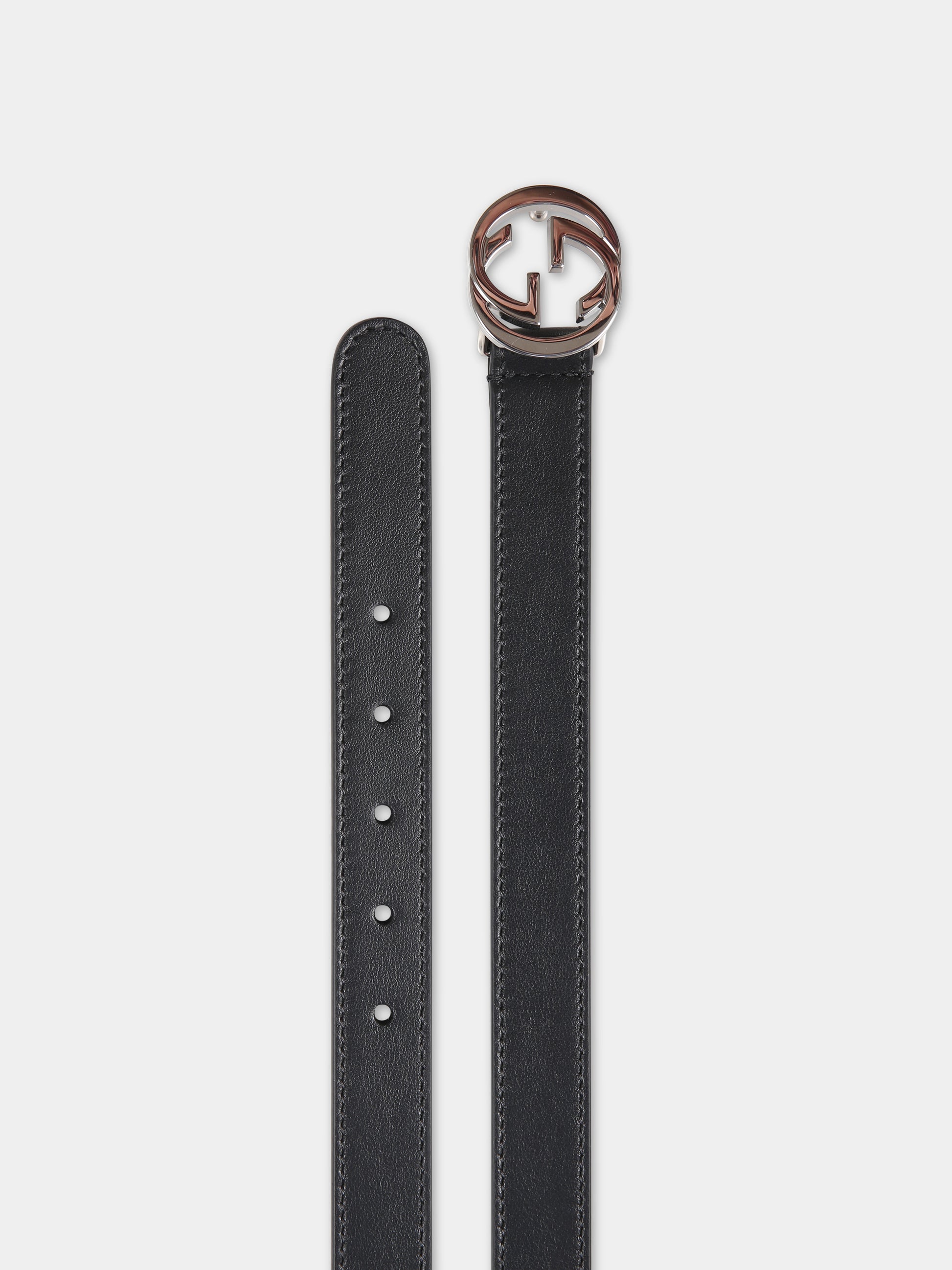 Cintura nera per bambini con doppia G,Gucci Kids,258395 1OY0N 1000