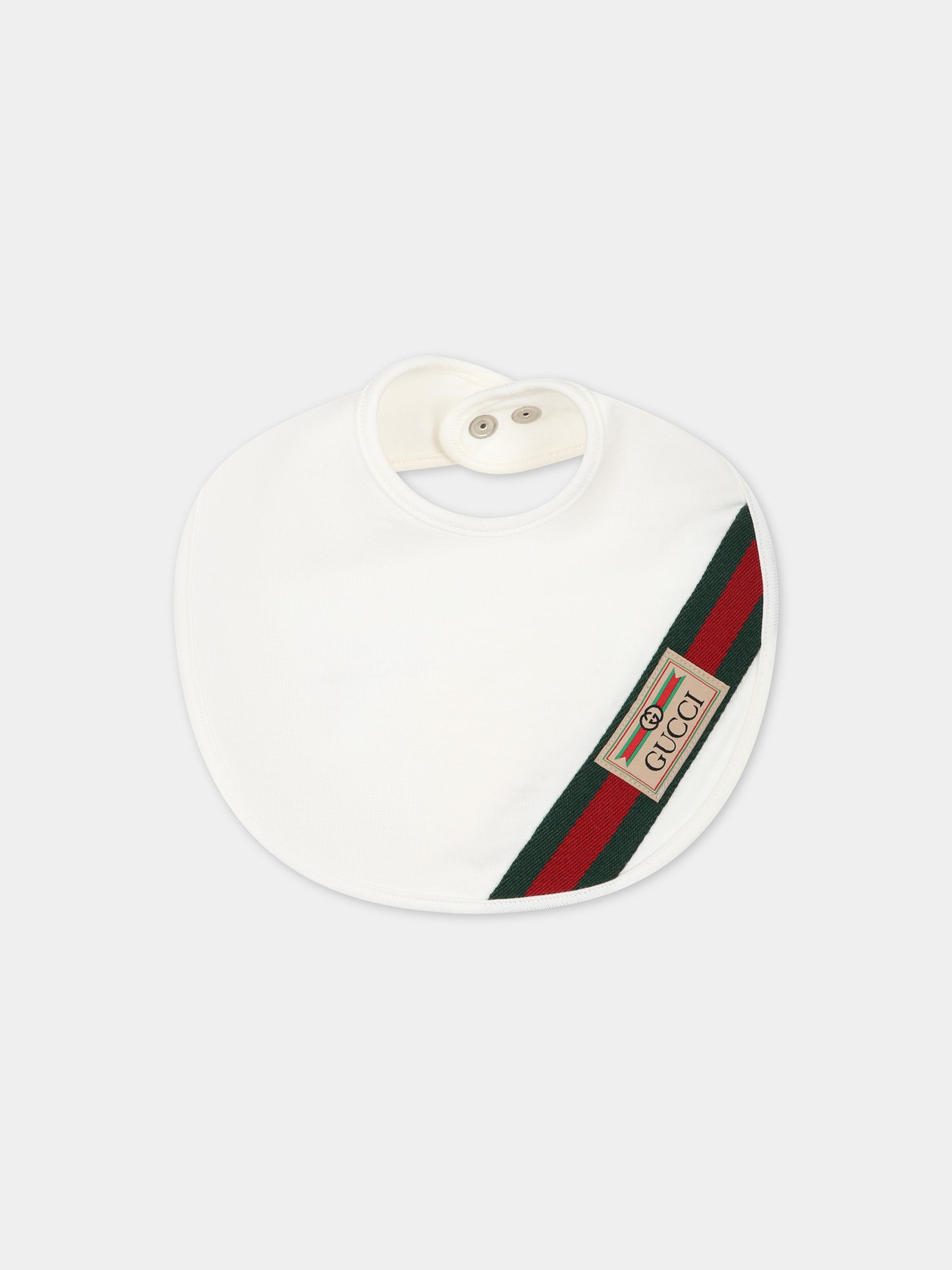 Bavaglino bianco per neonati con dettaglio Web,Gucci Kids,774011 3K107 9200