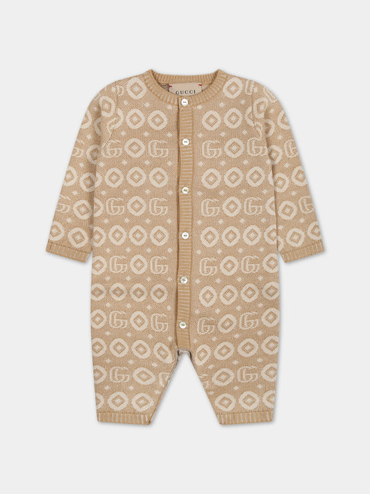 Tutina beige per neonati con stampa e logo,Gucci Kids,772653 XKDRV 2441