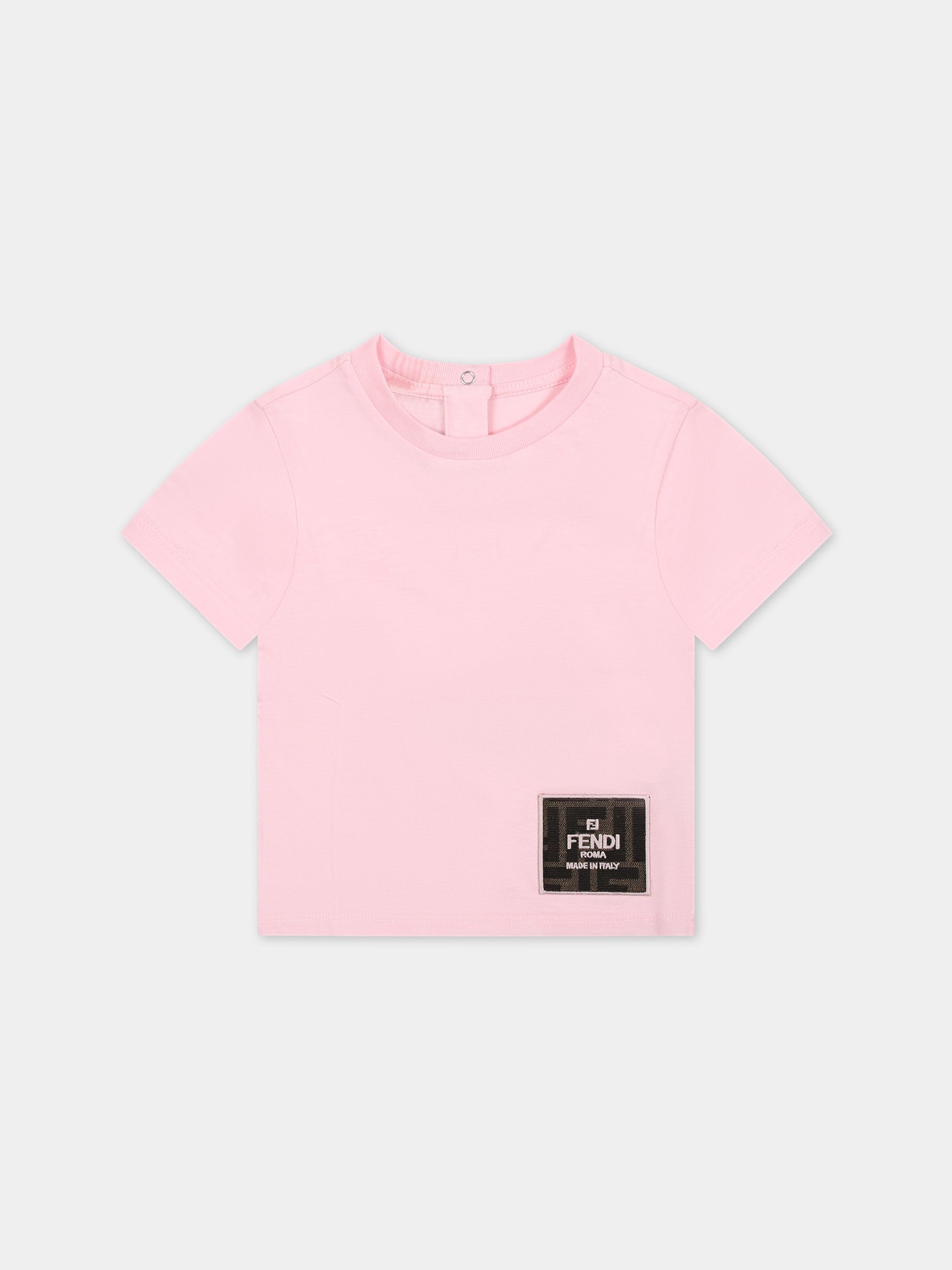 T-shirt rosa per neonata con FF,Fendi Kids,BUI074 7AJ F0QE5