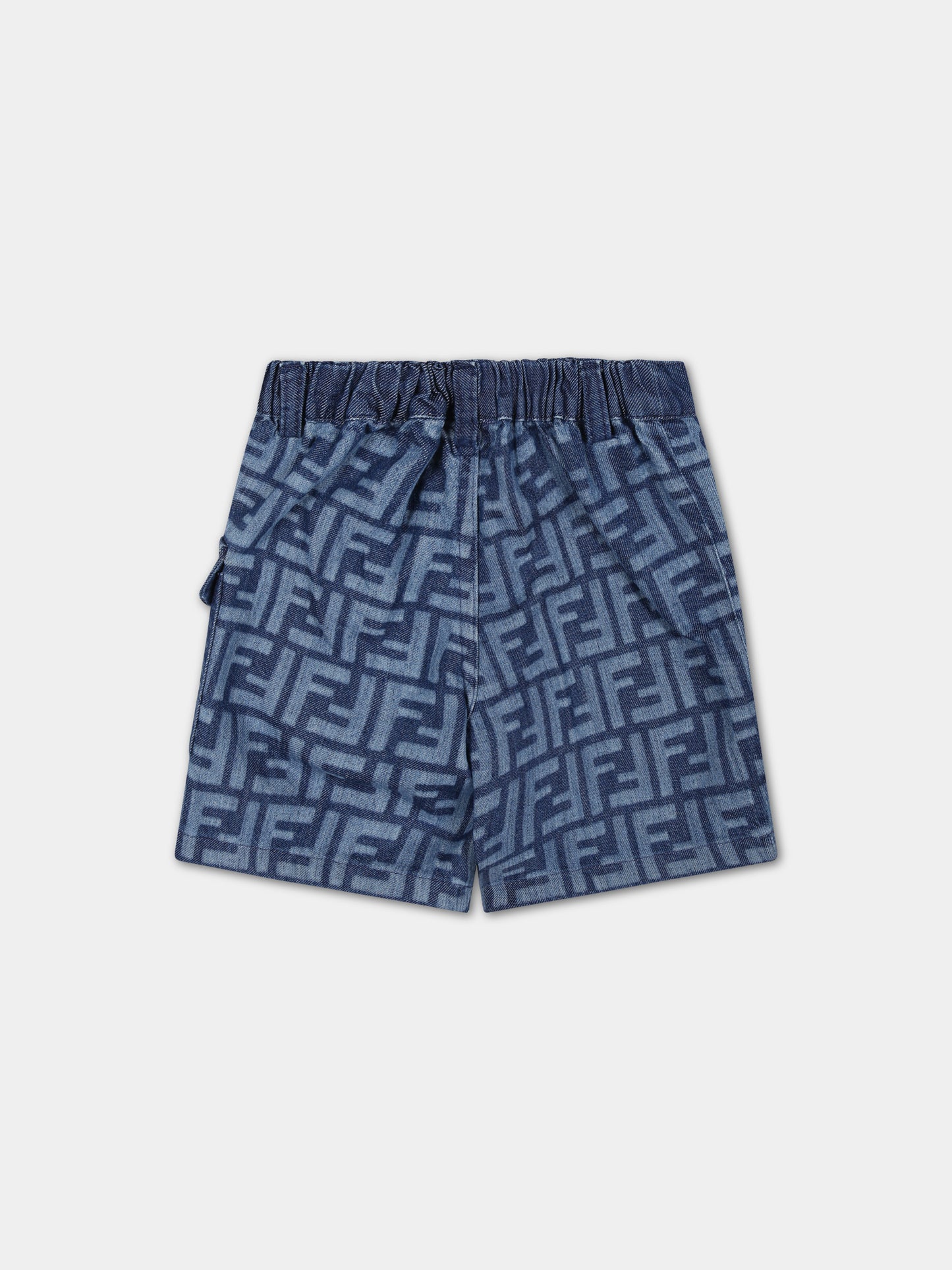Shorts blu per neonato con FF,Fendi Kids,BMF221 AQSL F0QG0