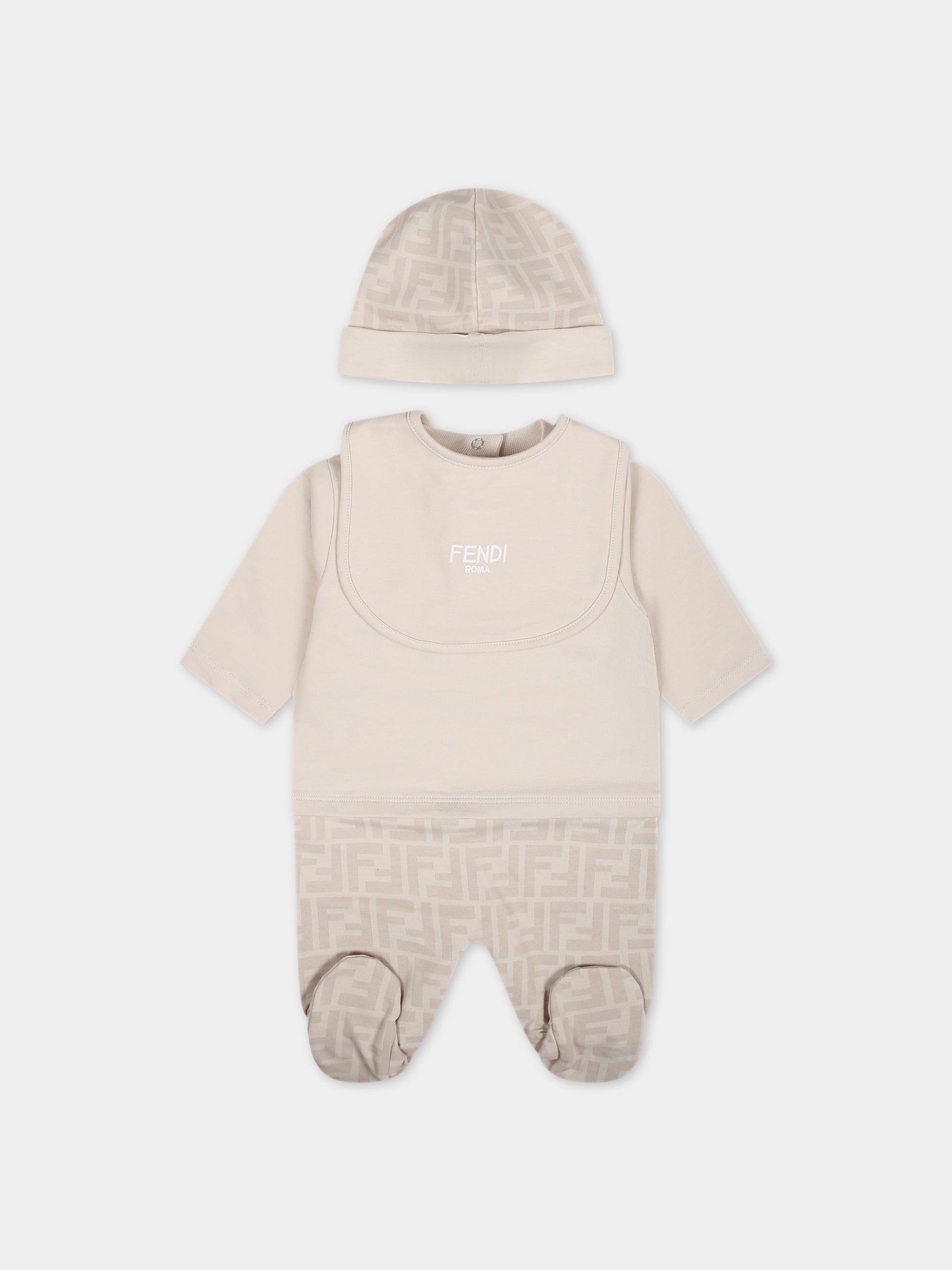 Set beige per neonati con logo,Fendi Kids,BUK115 AQT8 F19J5