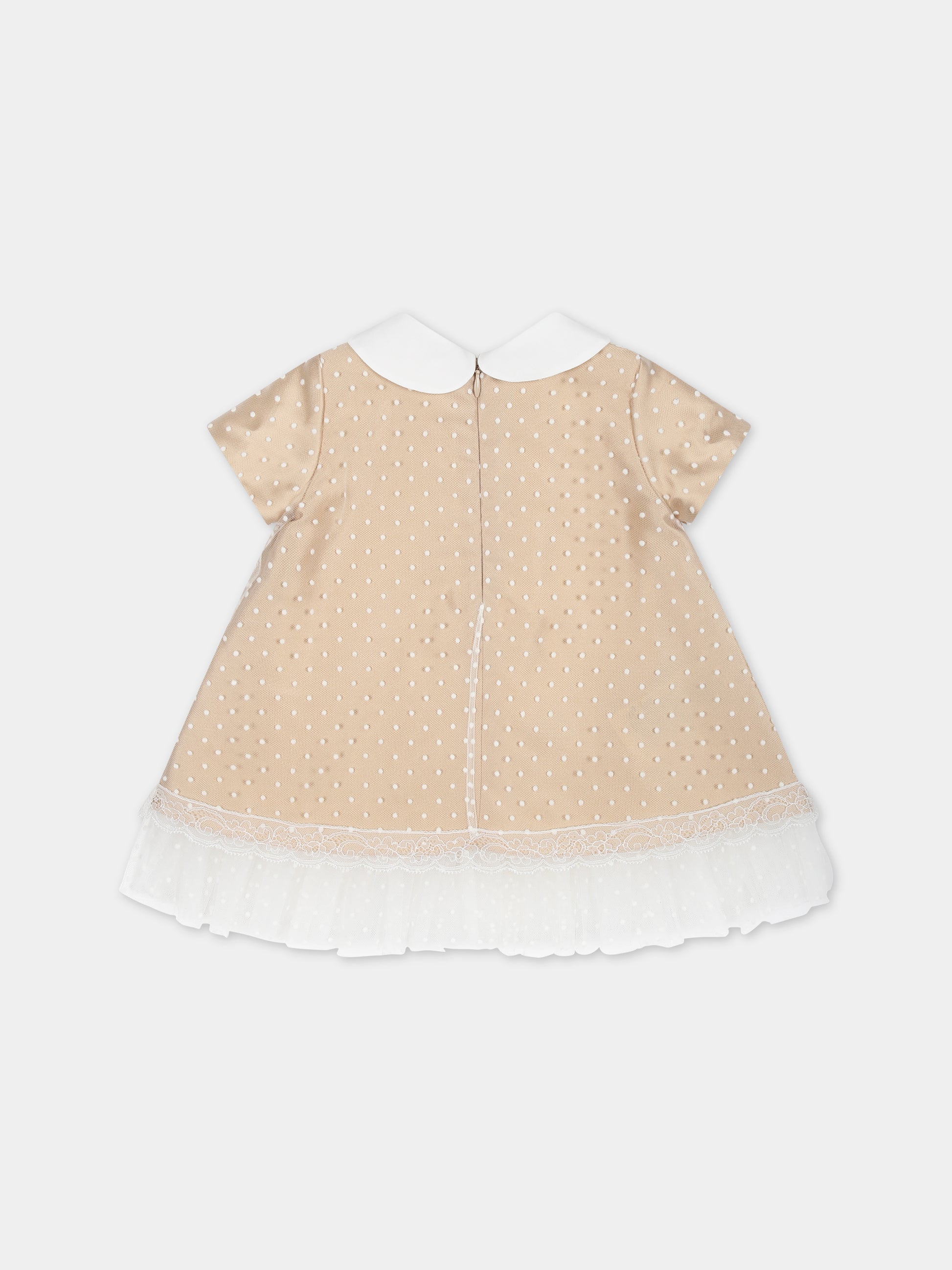 Vestito elegante beige per neonata con pois,Fendi Kids,BFB493 AQST F1N97
