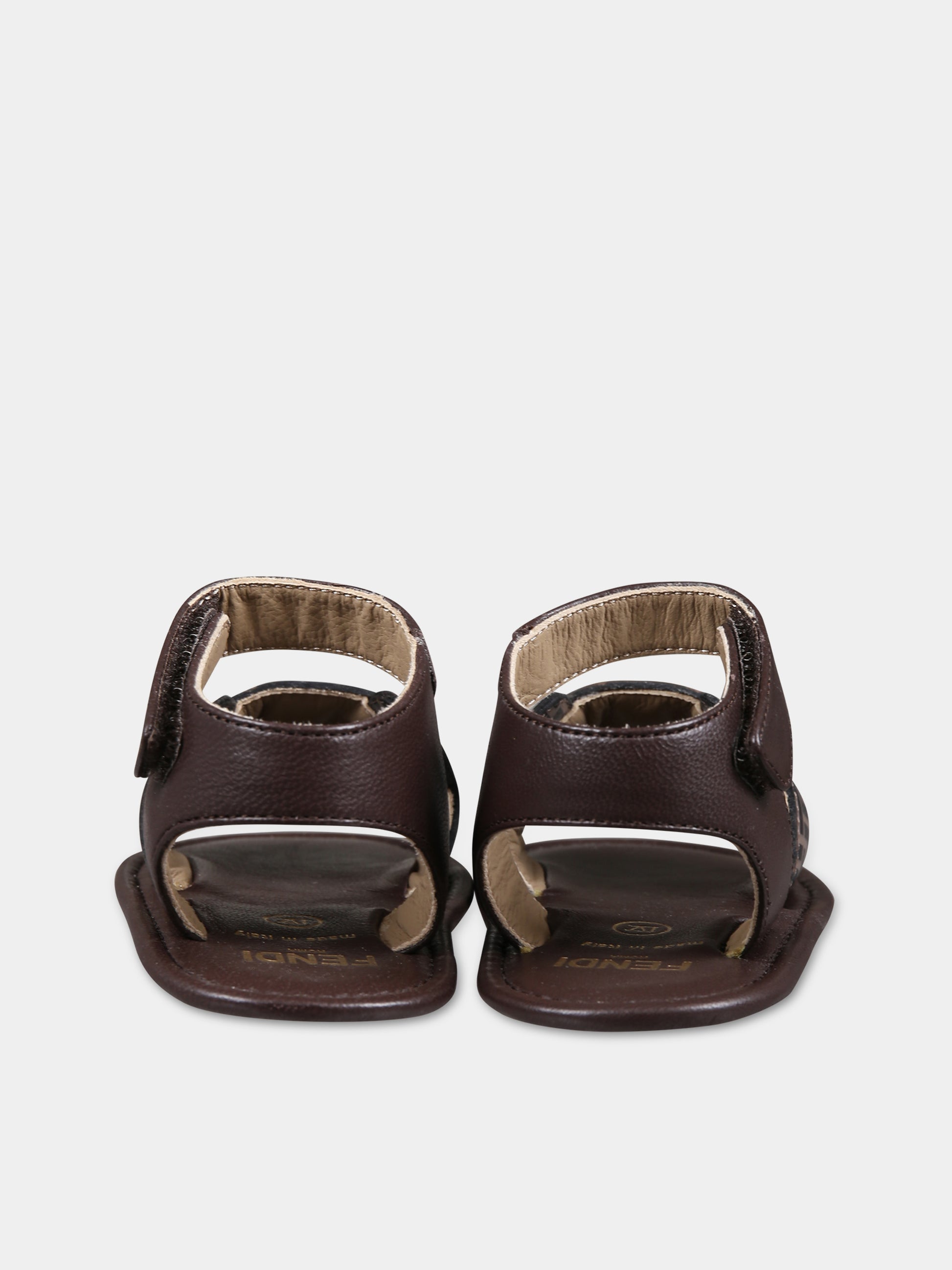 Sandali marroni per neonati con doppia FF,Fendi Kids,BUR103 GG3 F0R7V