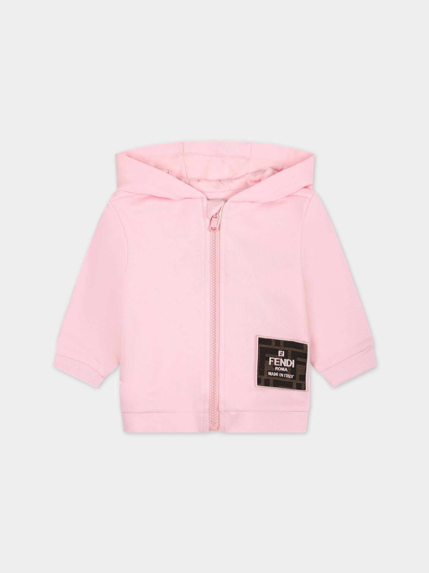 Pink sweatshirt for baby girl with logo,Fendi Kids,BUH065 5V0 F0QE5