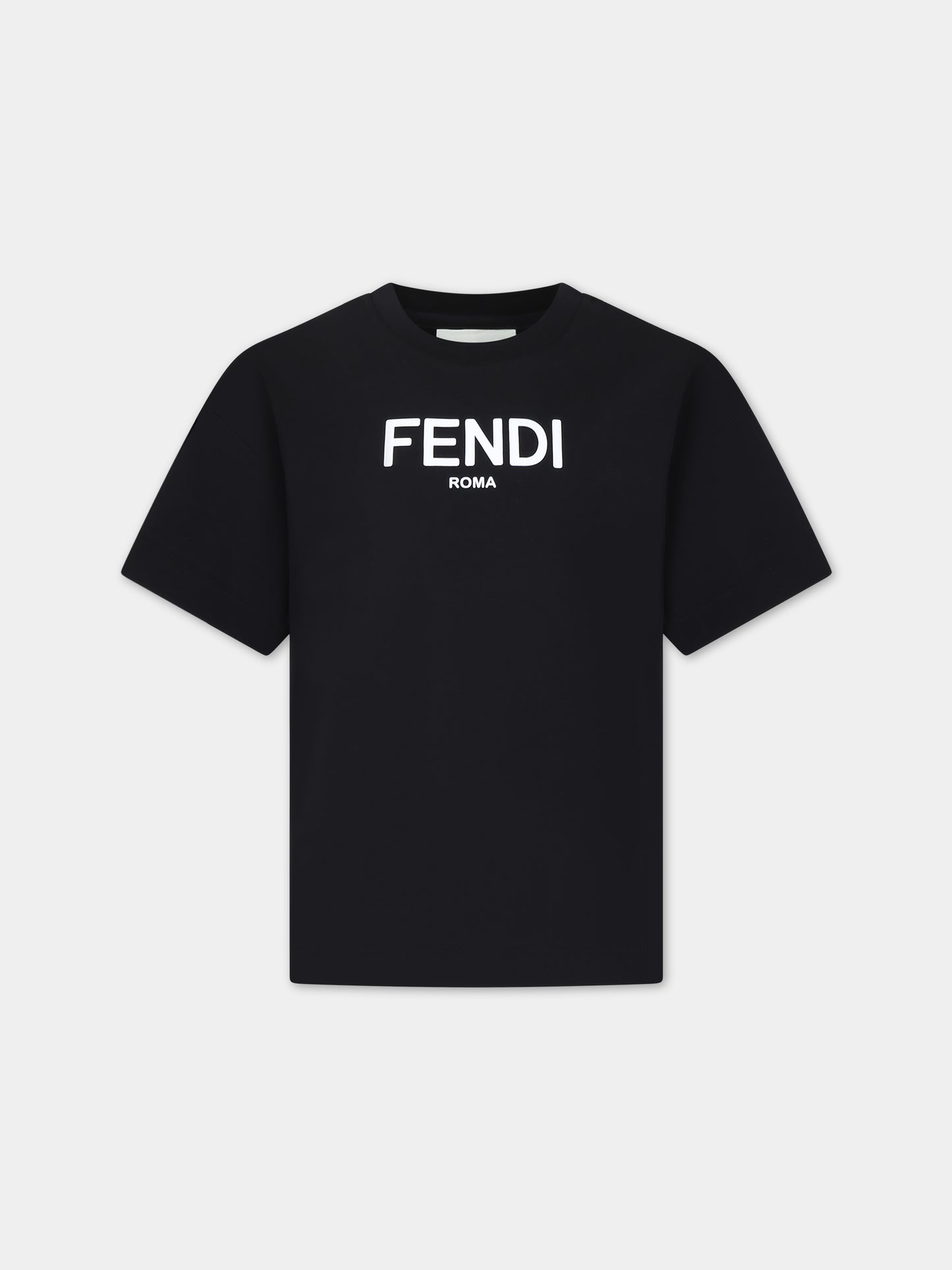 T-shirt nera per bambini con logo,Fendi Kids,JUI137 7AJ F0GME