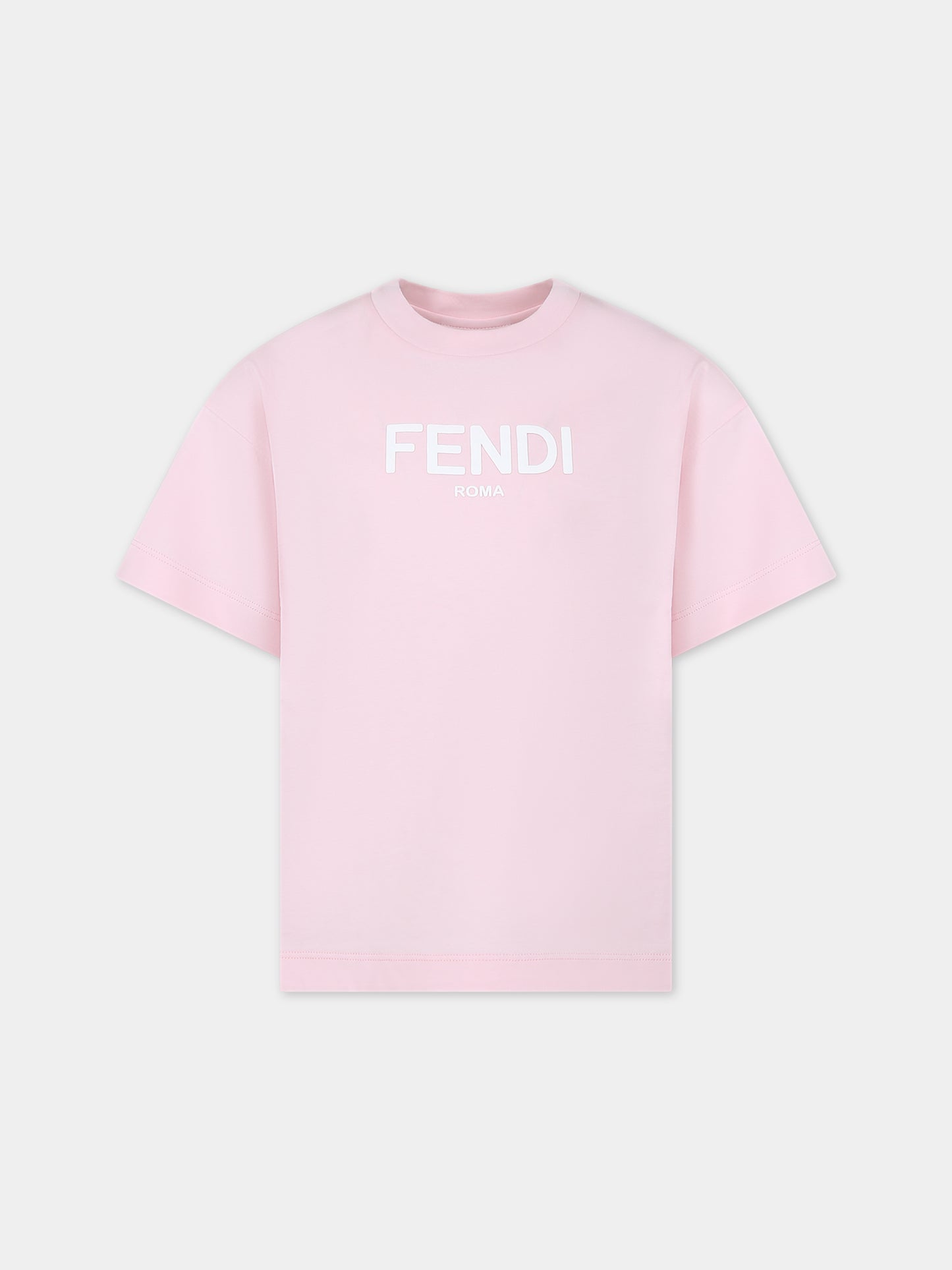 T-shirt rosa per bambini con logo,Fendi Kids,JUI137 7AJ F1N16