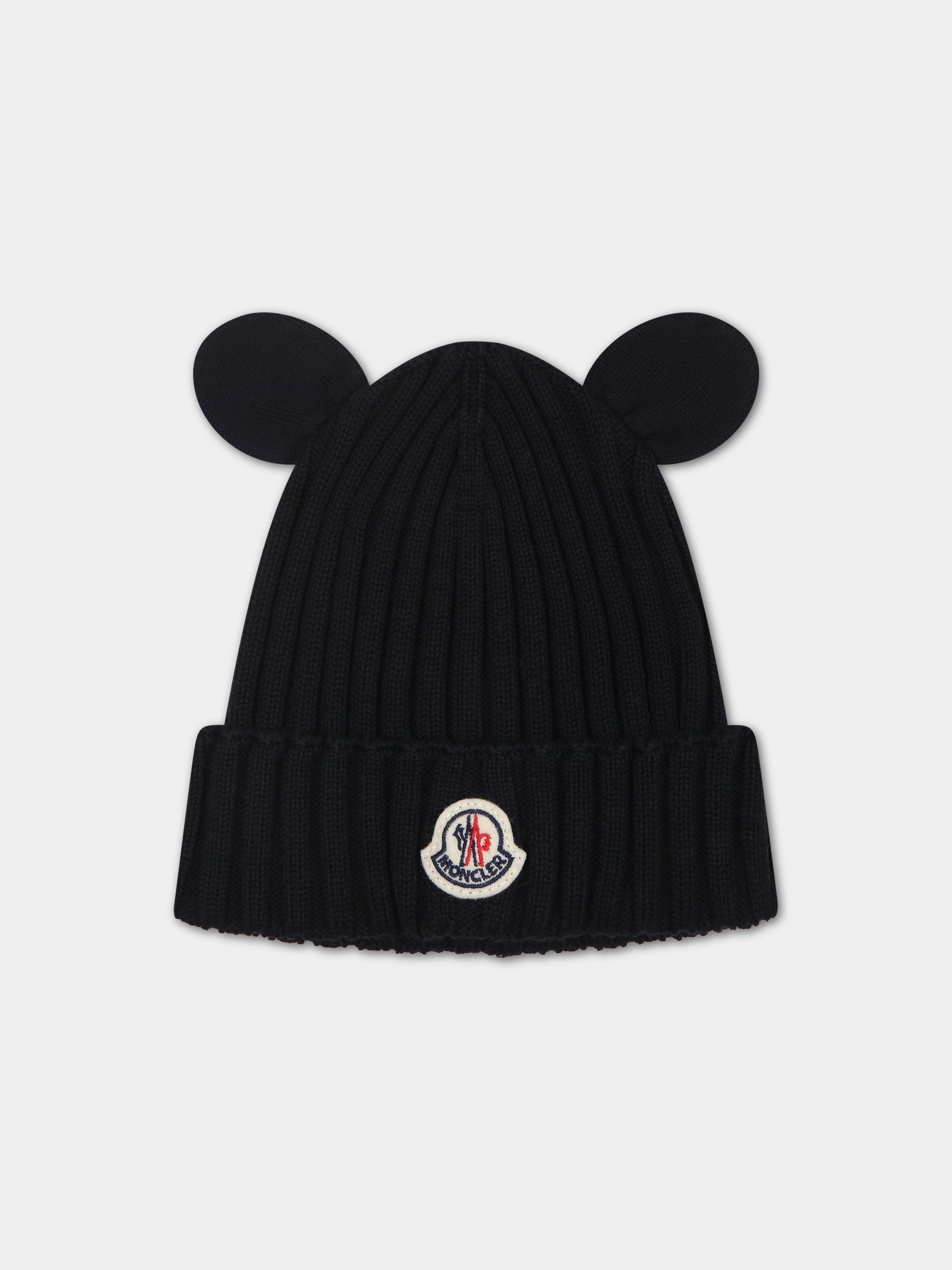 Berretto blu per neonati con orecchie logo,Moncler Kids,951 3B00001 M1367 742