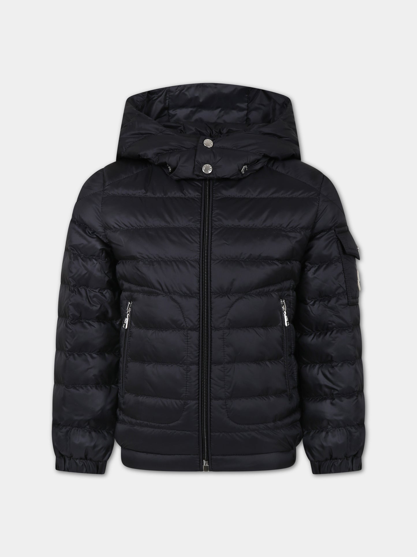 Piumino Lauros nero con cappuccio nero per bambino,Moncler Kids,954 1A00031 595FE 999