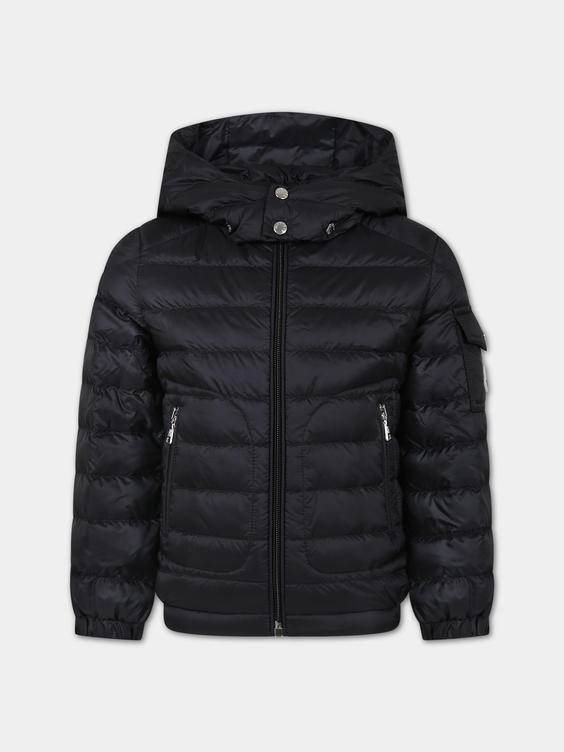 Piumino Lauros nero con cappuccio nero per bambino,Moncler Kids,954 1A00031 595FE 999