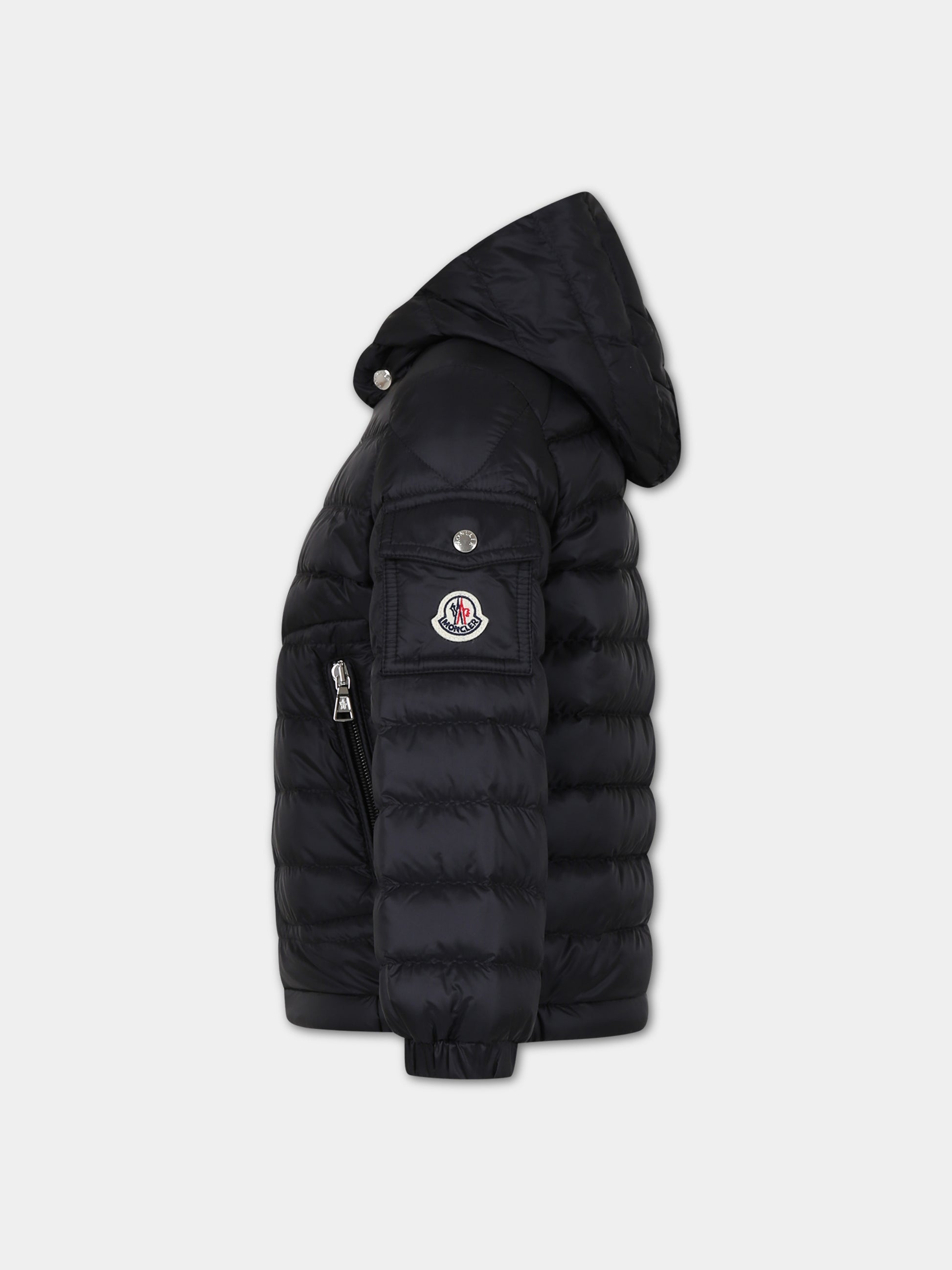 Piumino Lauros nero con cappuccio nero per bambino,Moncler Kids,954 1A00031 595FE 999