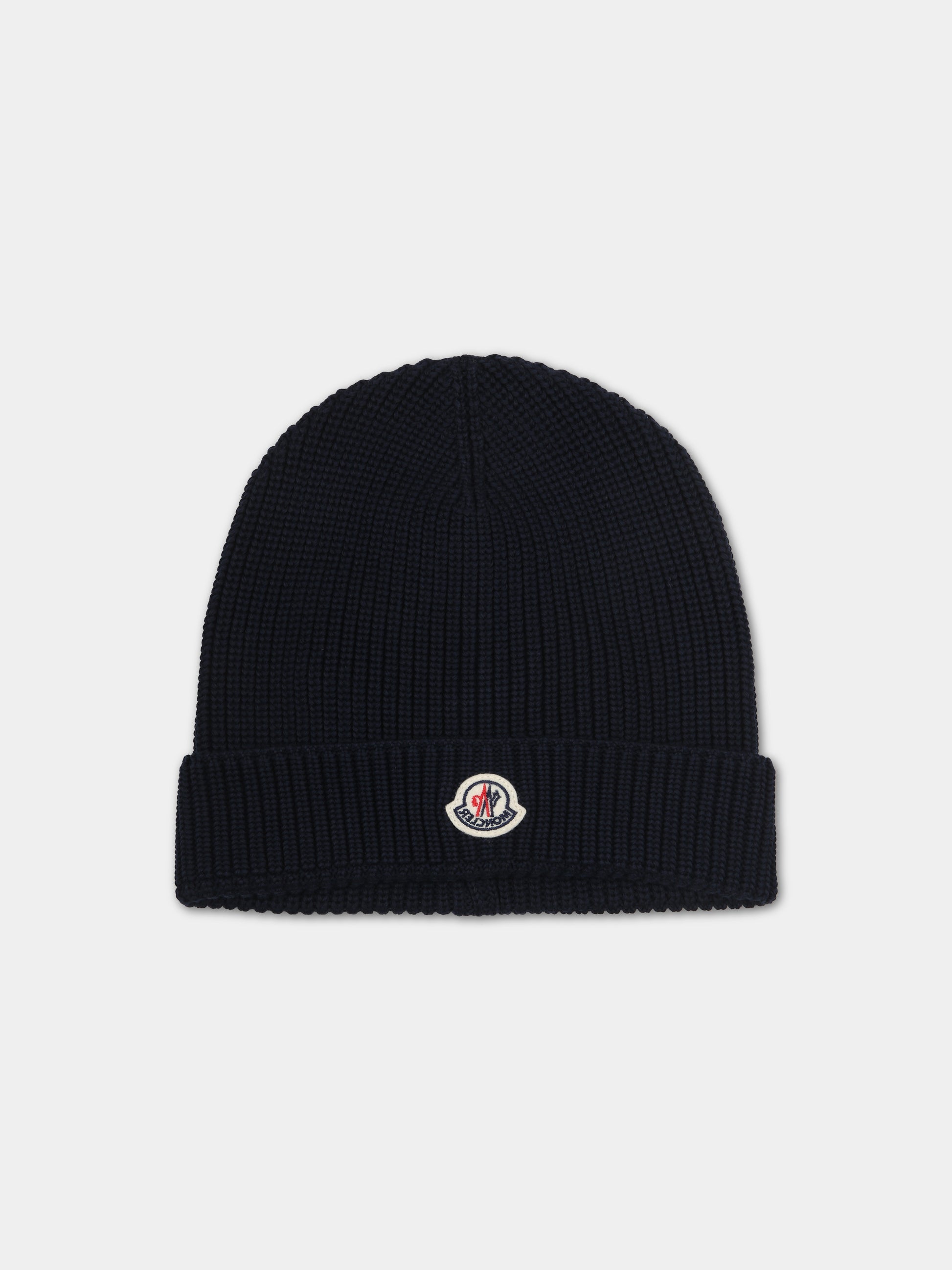 Berretto blu per bambini con logo,Moncler Kids,954 3B00003 M1367 772