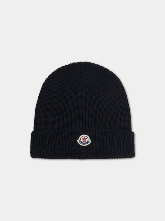 Berretto blu per bambini con logo,Moncler Kids,954 3B00003 M1367 772