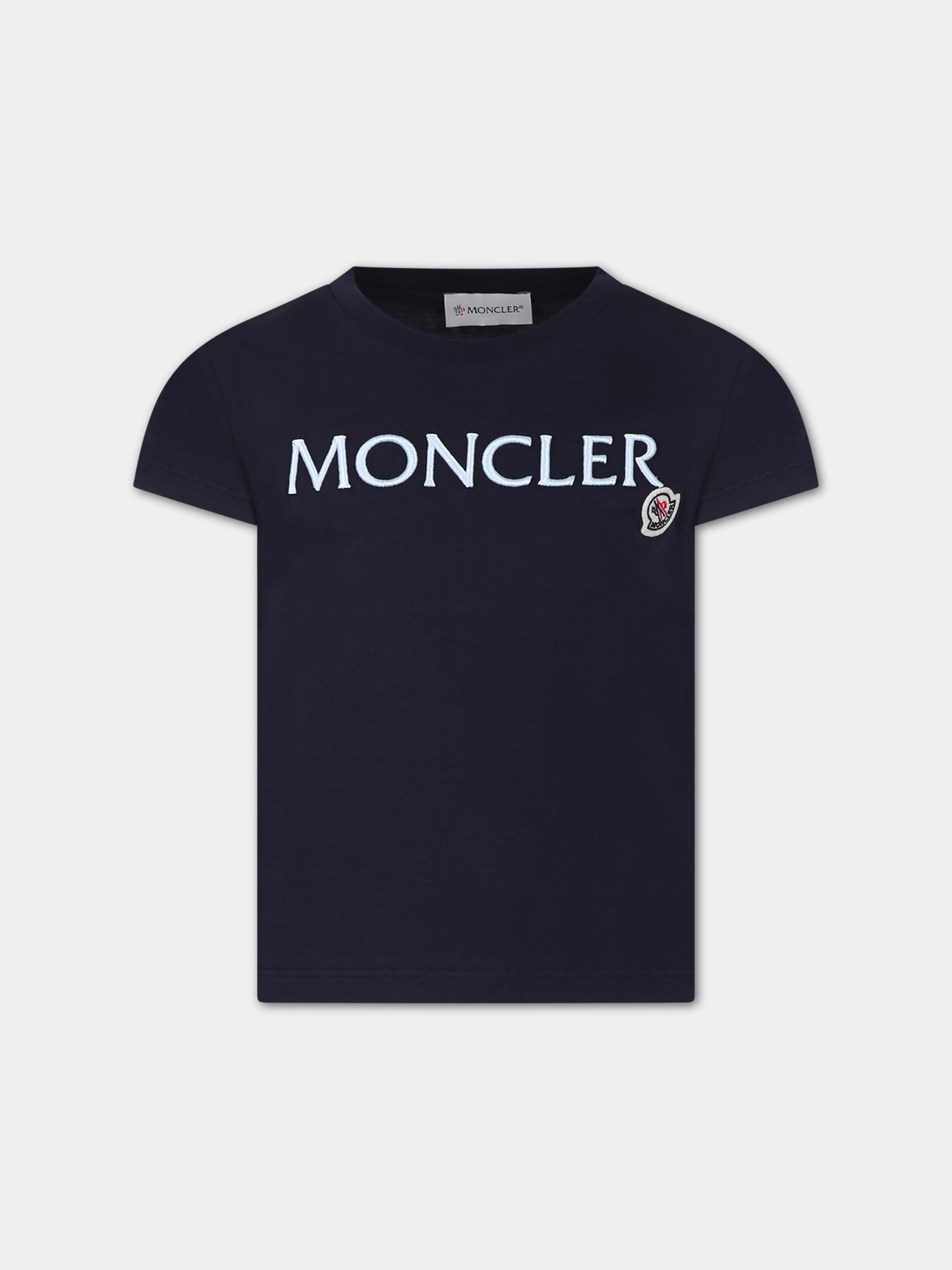 T-shirt blu per bambina con logo,Moncler Kids,954 8C00005 83907 778