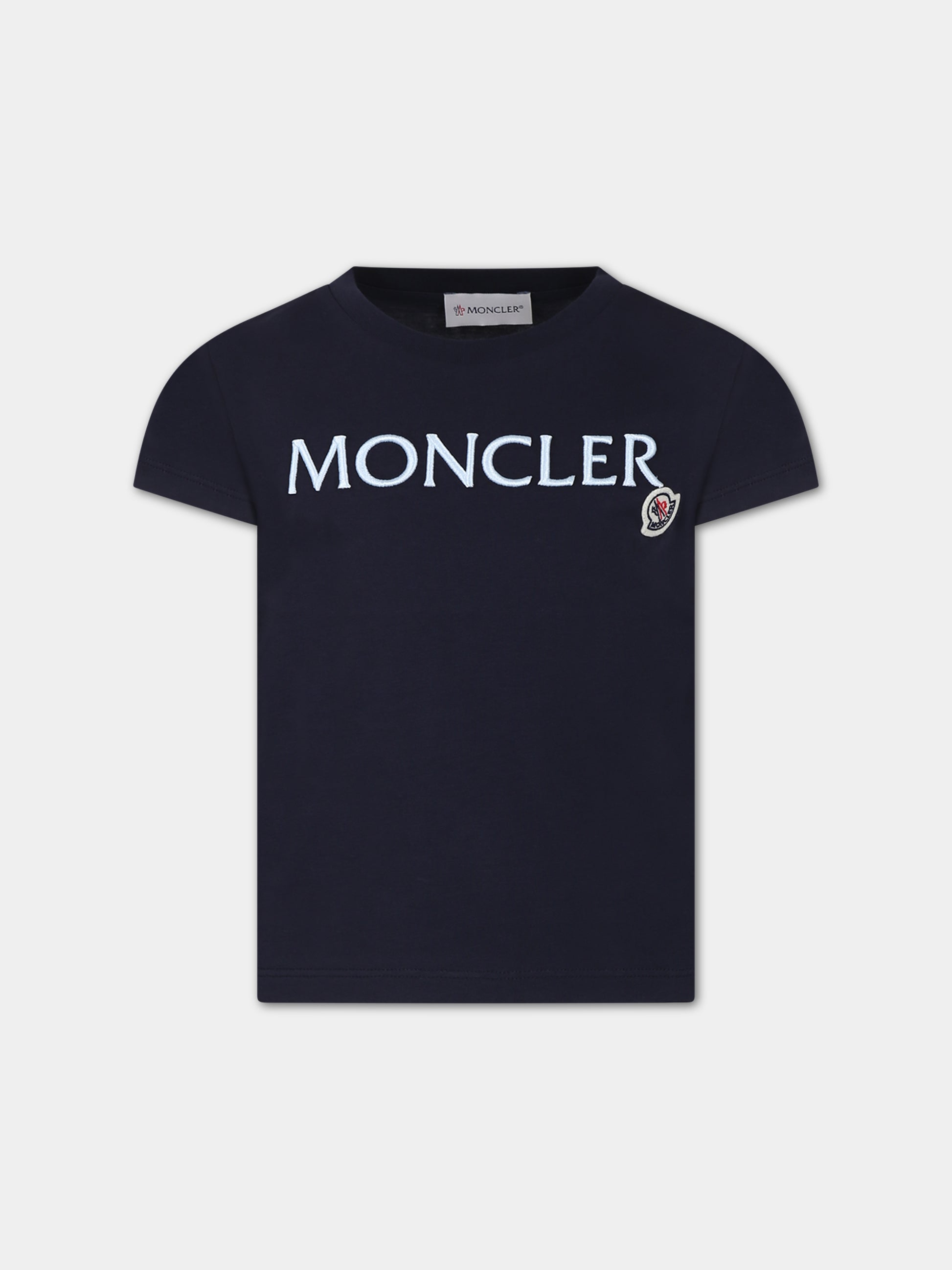 T-shirt blu per bambina con logo,Moncler Kids,954 8C00005 83907 778