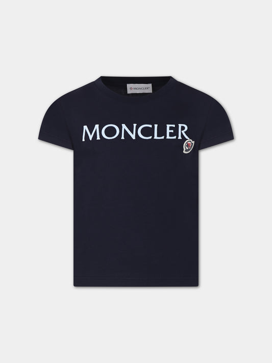 T-shirt blu per bambina con logo,Moncler Kids,954 8C00005 83907 778