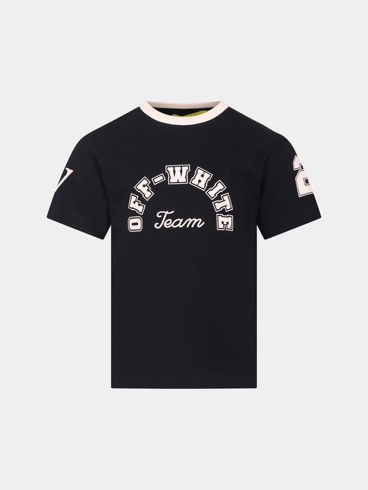 T-shirt nera per bambina con logo e numeri,Off White,OGAA001S24JER0101030