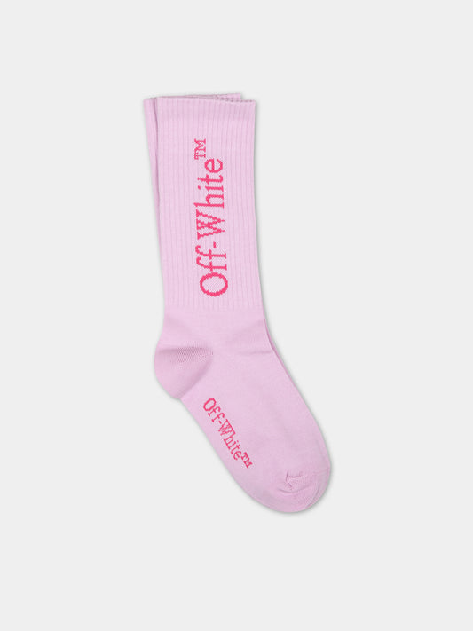 Calze rosa per bambina con logo,Off White,OGRA003S24KNI0013632