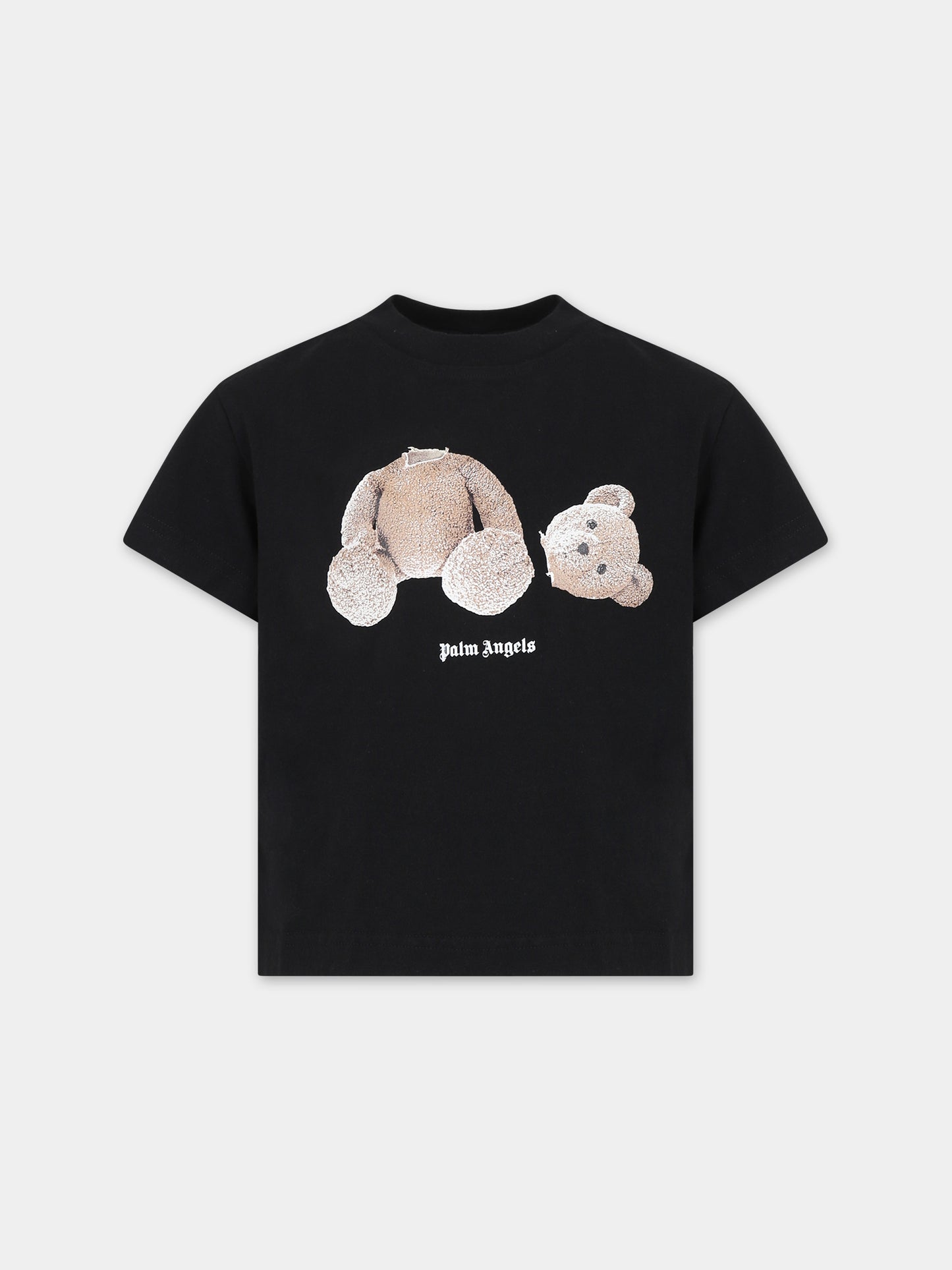 T-shirt nera per bambini con orso,Palm Angels,PBAA003C99JER0051060