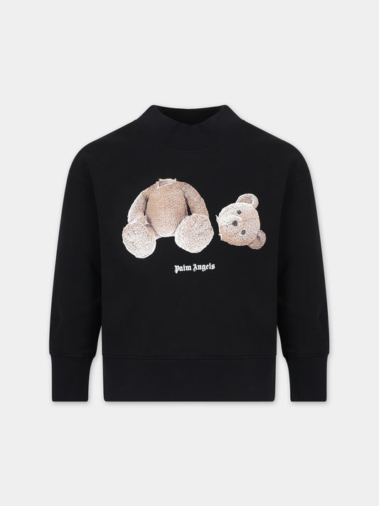 Felpa nera per bambini con orso,Palm Angels,PBBA001C99FLE0061060