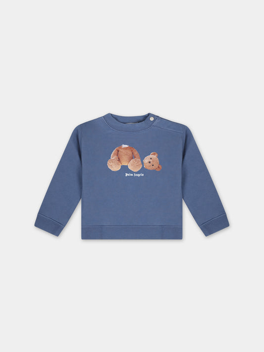 Felpa blu per neonato con orso,Palm Angels,PBXC001S24FLE0014560