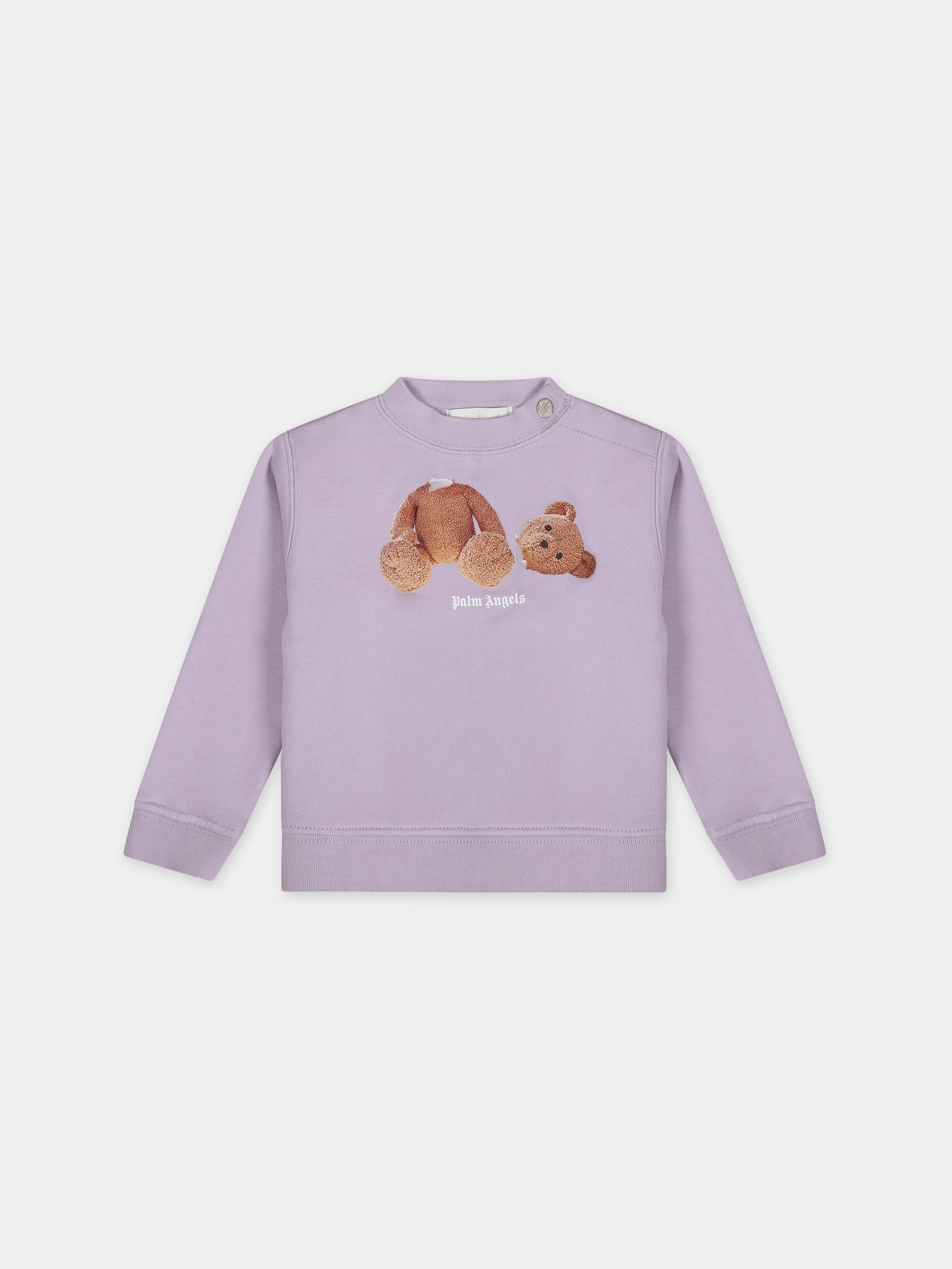 Felpa viola per neonata con orso,Palm Angels,PGXC001S24FLE0013860