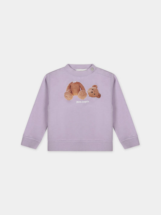 Felpa viola per neonata con orso,Palm Angels,PGXC001S24FLE0013860
