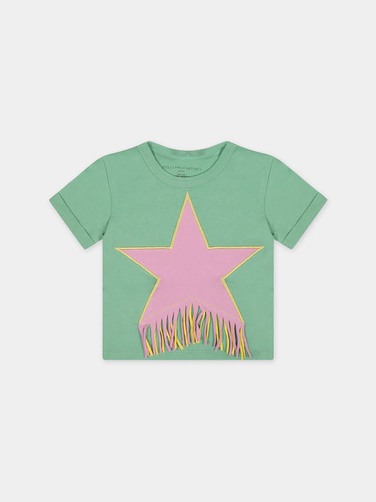 T-shirt verde per neonata con stella,Stella Mccartney Kids,TU8A61 Z0434 787
