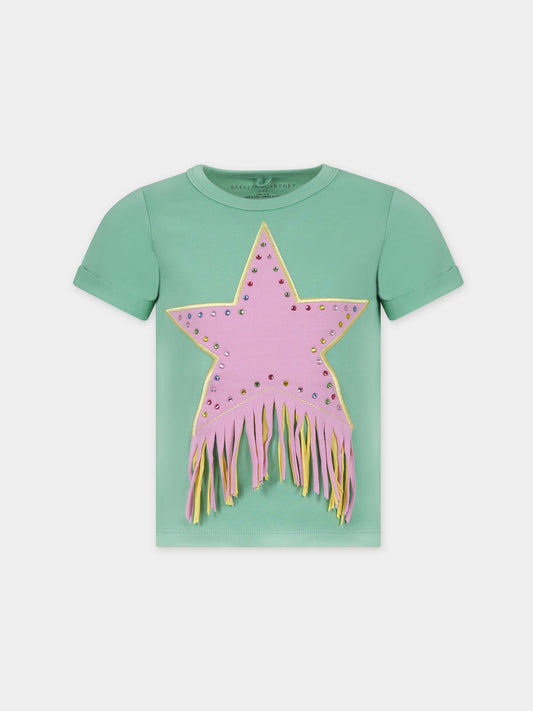 T-shirt verde per bambina con stella,Stella Mccartney Kids,TU8A61 Z0434 787