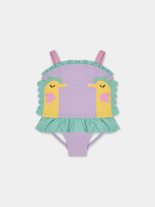 Costume viola per neonata con cavallucci marini,Stella Mccartney Kids,TUCB39 Z0157 572