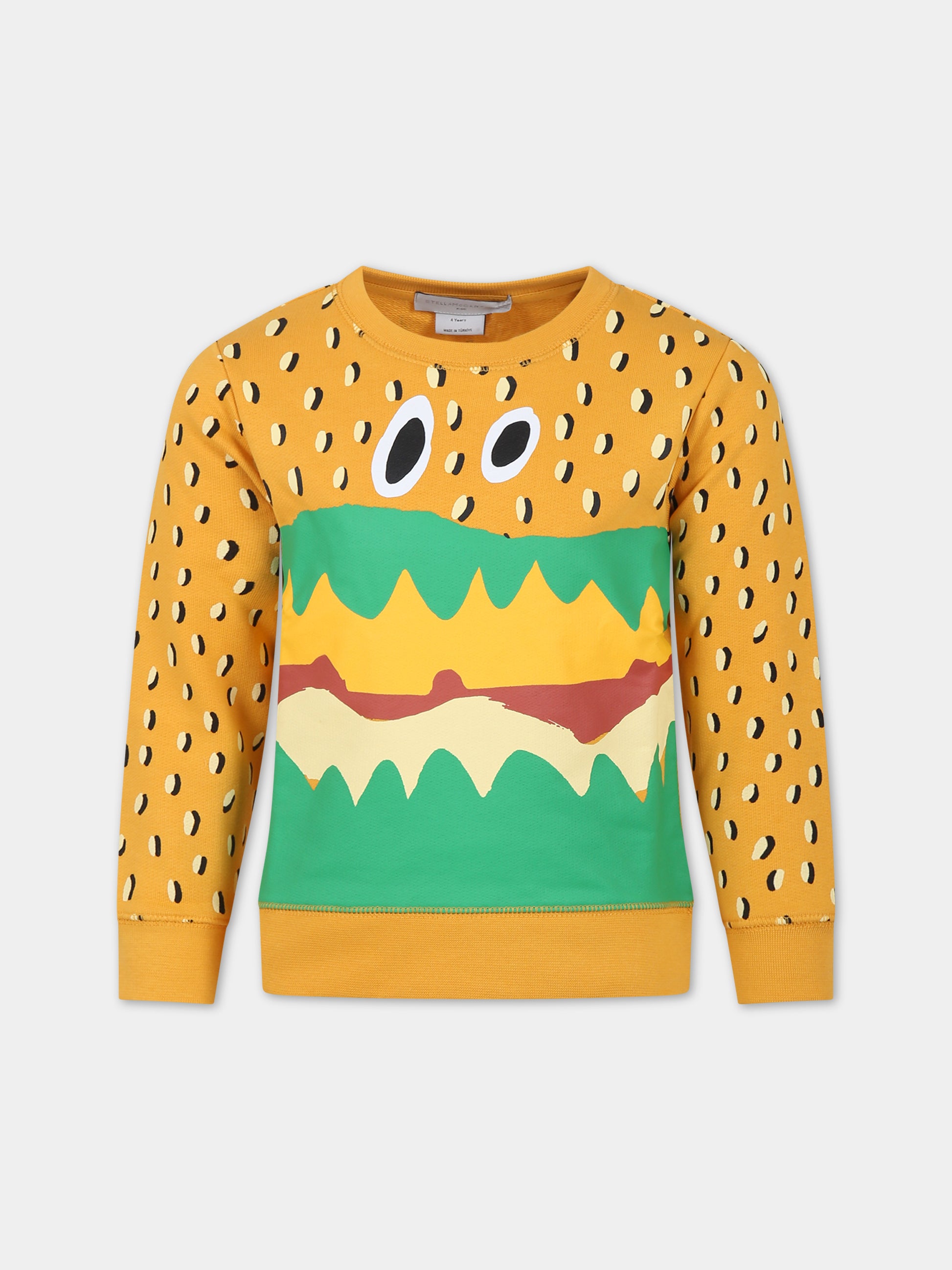 Felpa gialla per bambino con stampa hamburger,Stella Mccartney Kids,TU4Q50 Z1743 207GL