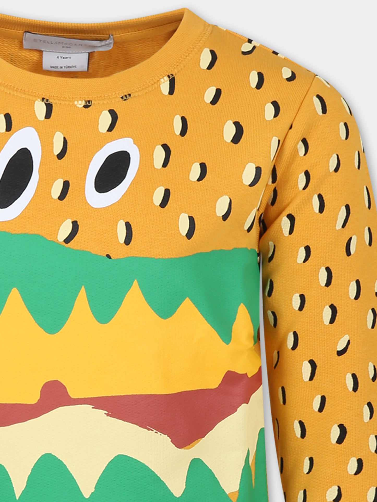 Felpa gialla per bambino con stampa hamburger,Stella Mccartney Kids,TU4Q50 Z1743 207GL